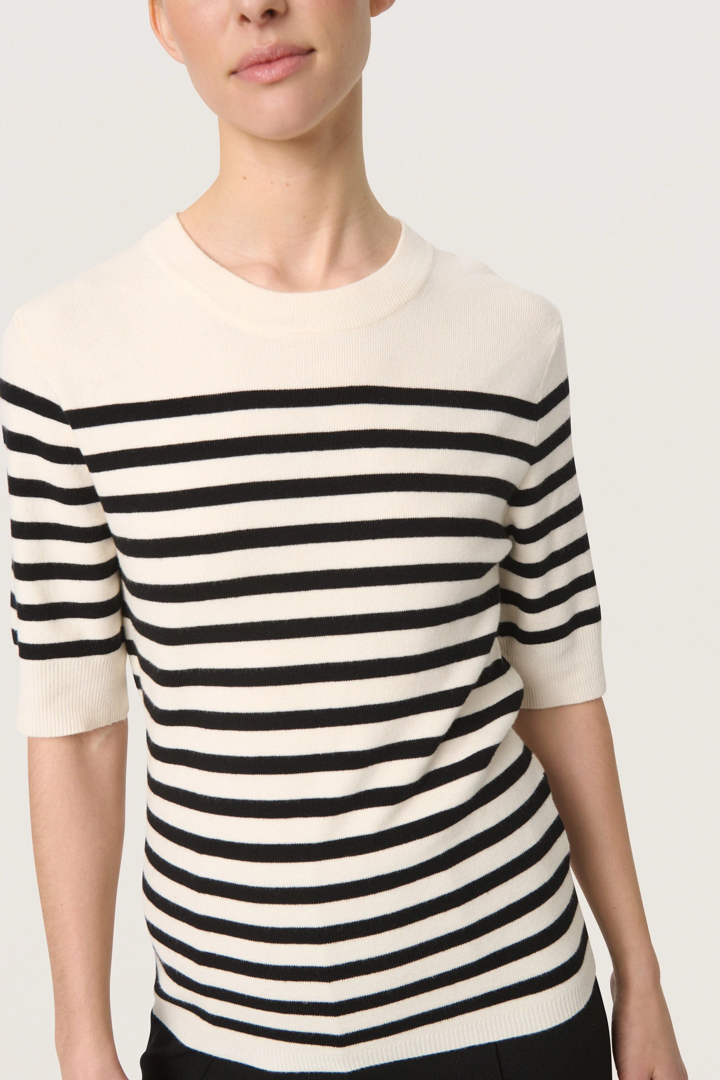 Spina Striped Knitted T-Shirt - White with Black stripe - Image 3