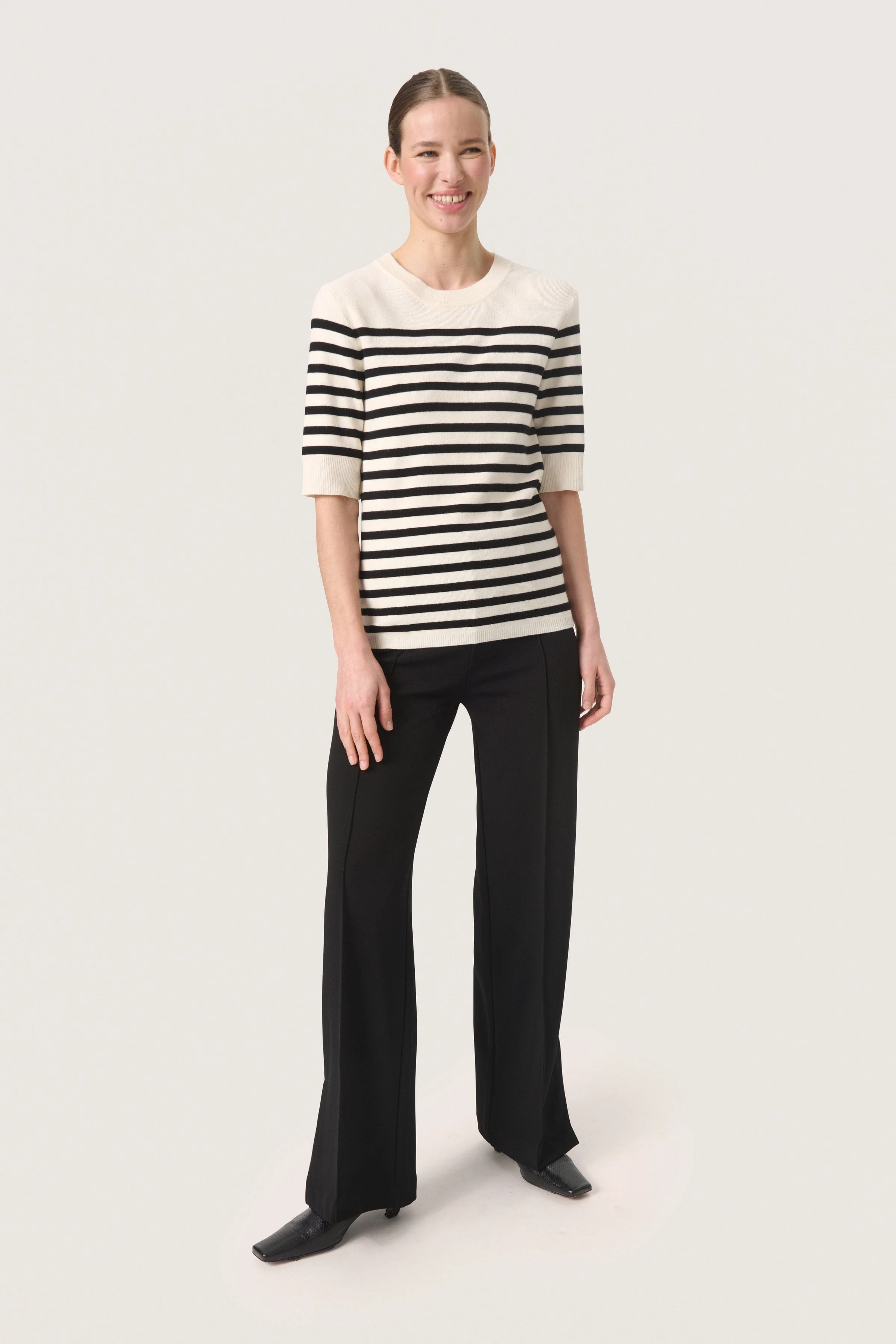 Spina Striped Knitted T-Shirt - White with Black stripe - Image 4