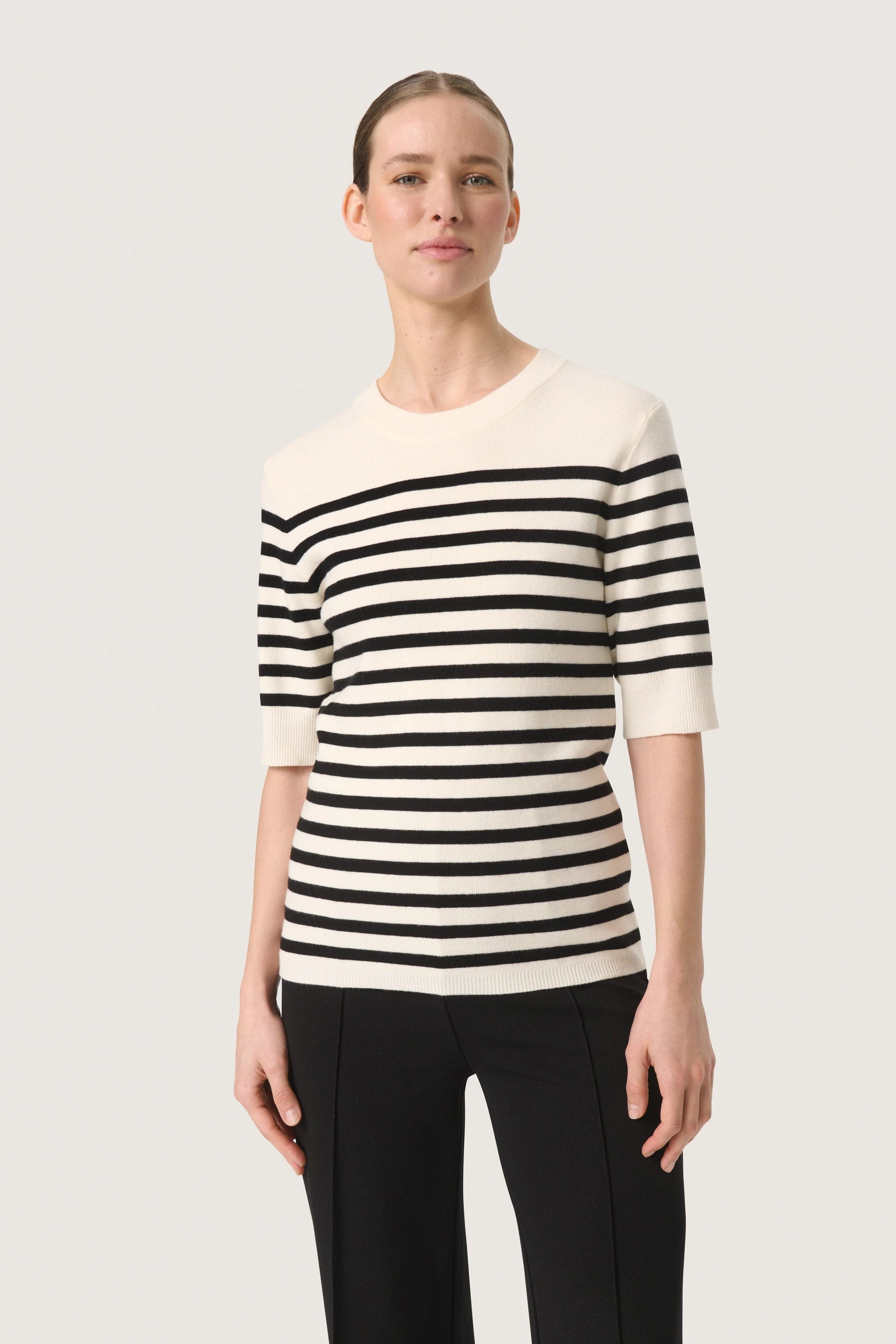 Spina Striped Knitted T-Shirt - White with Black stripe - Image 5