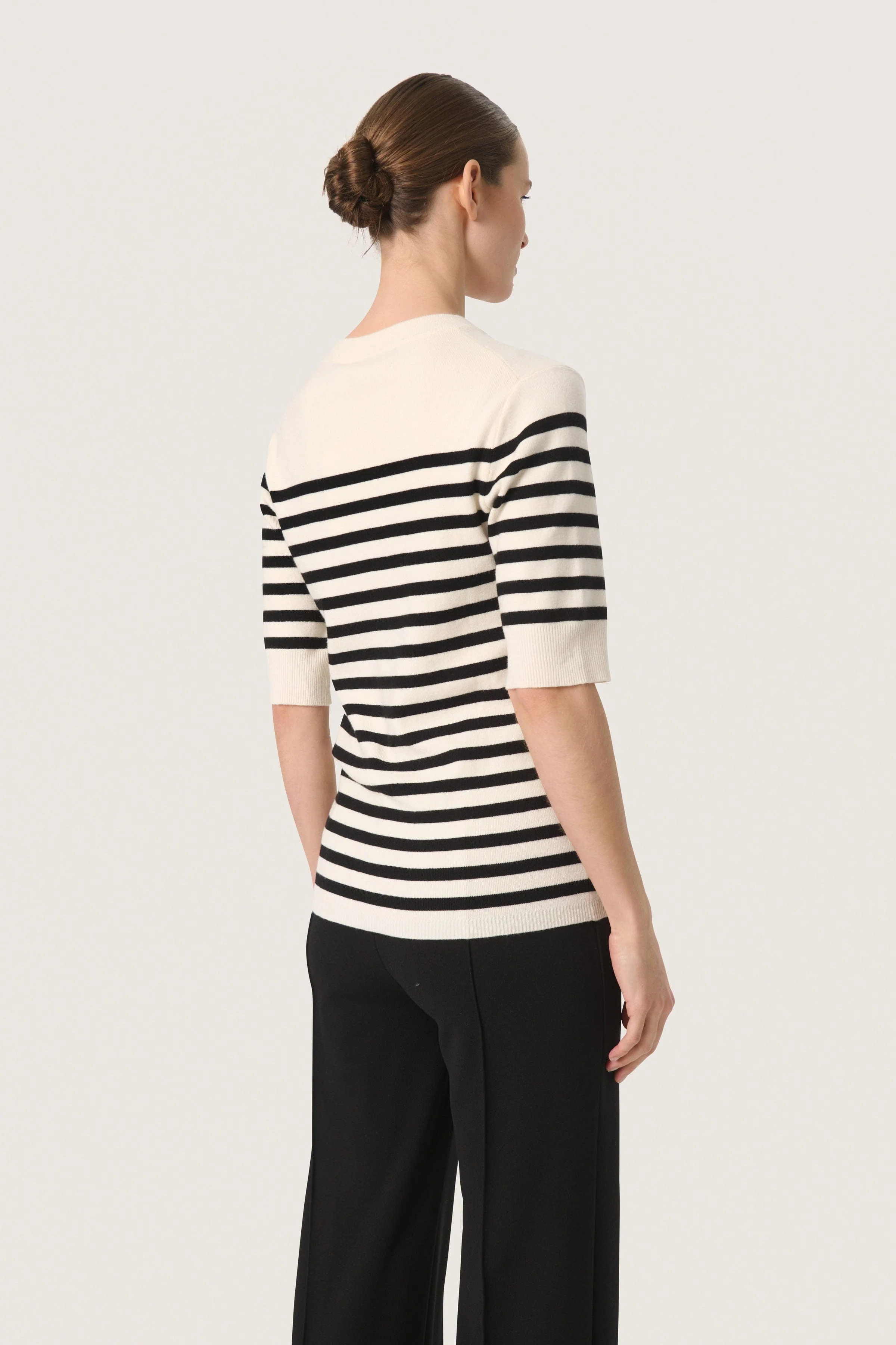 Spina Striped Knitted T-Shirt - White with Black stripe - Image 6