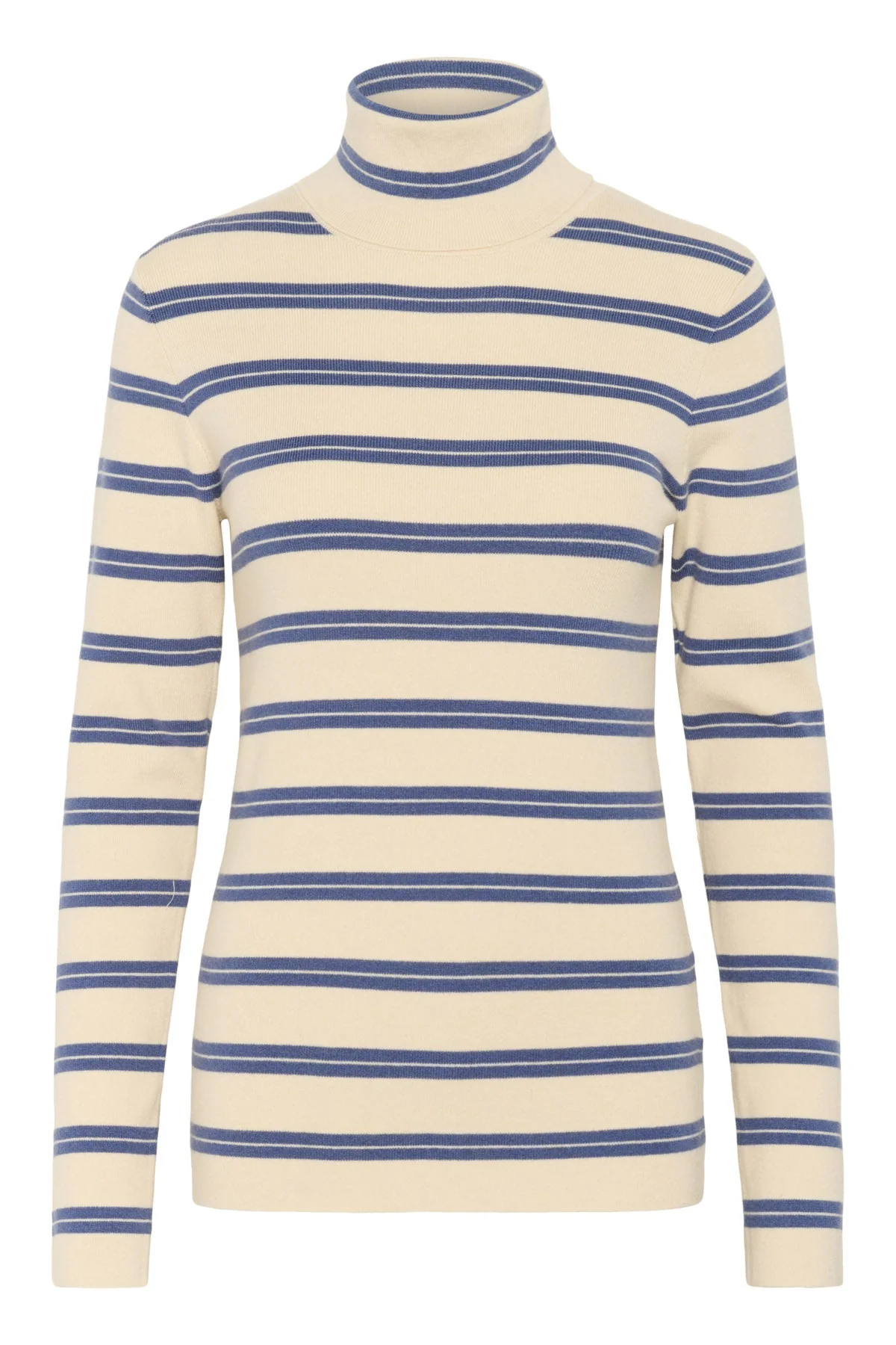 Spina Striped Rollneck - Sandshell with Bijou Blue