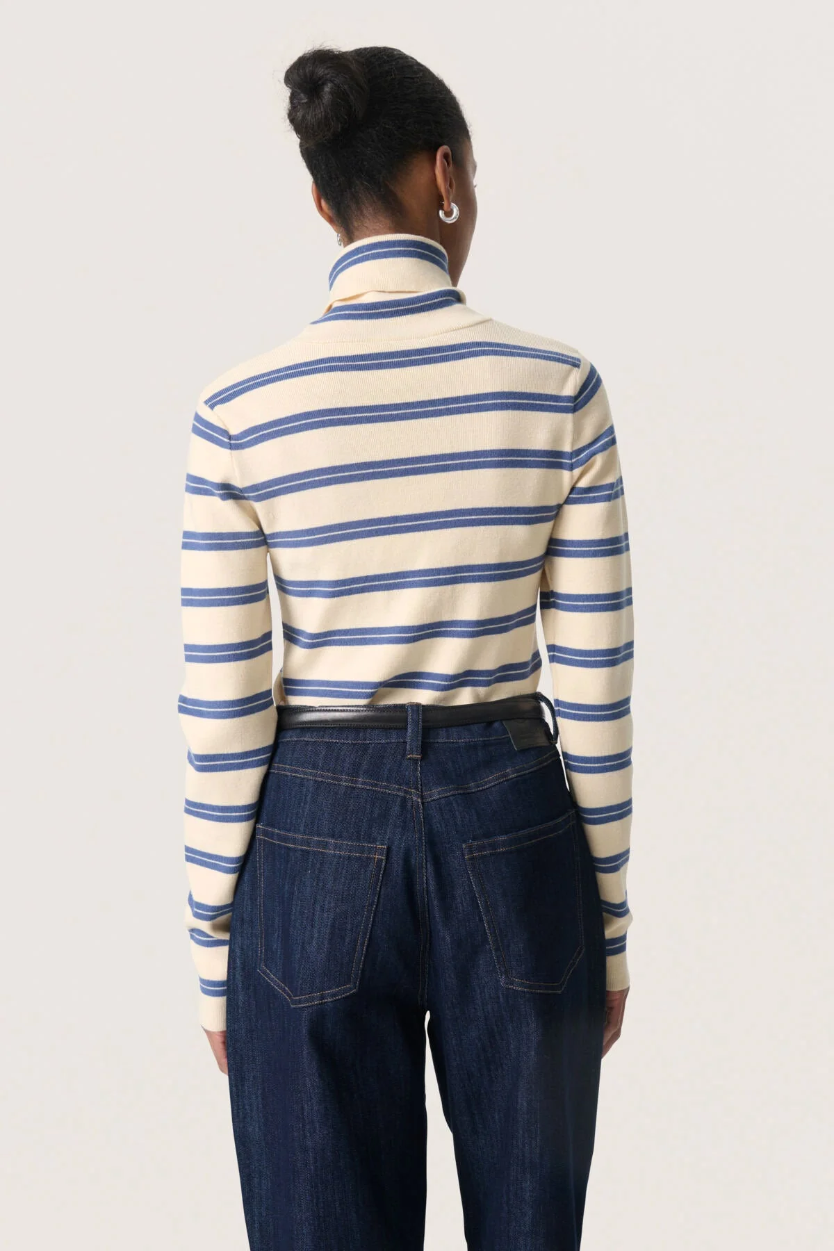 Spina Striped Rollneck - Sandshell with Bijou Blue - Image 3