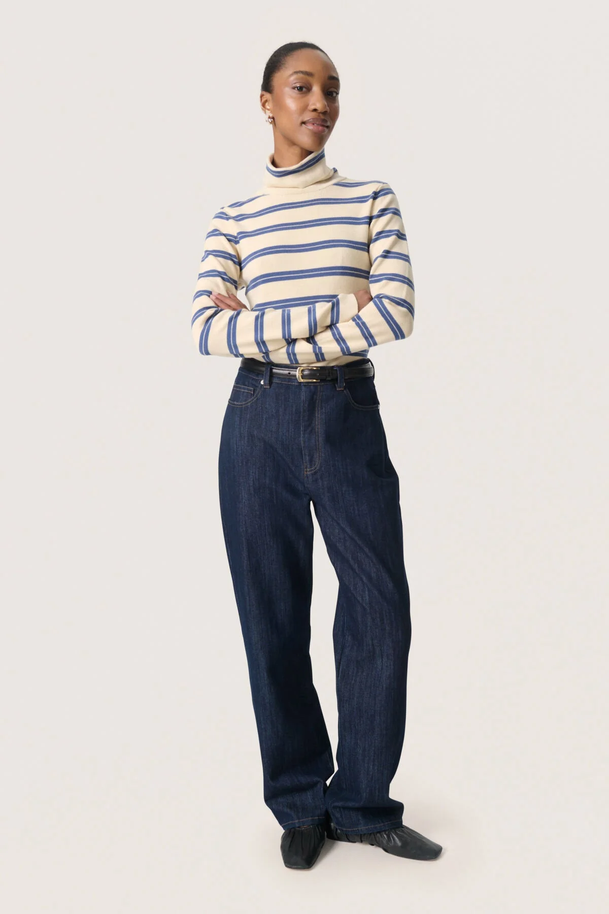 Spina Striped Rollneck - Sandshell with Bijou Blue - Image 6
