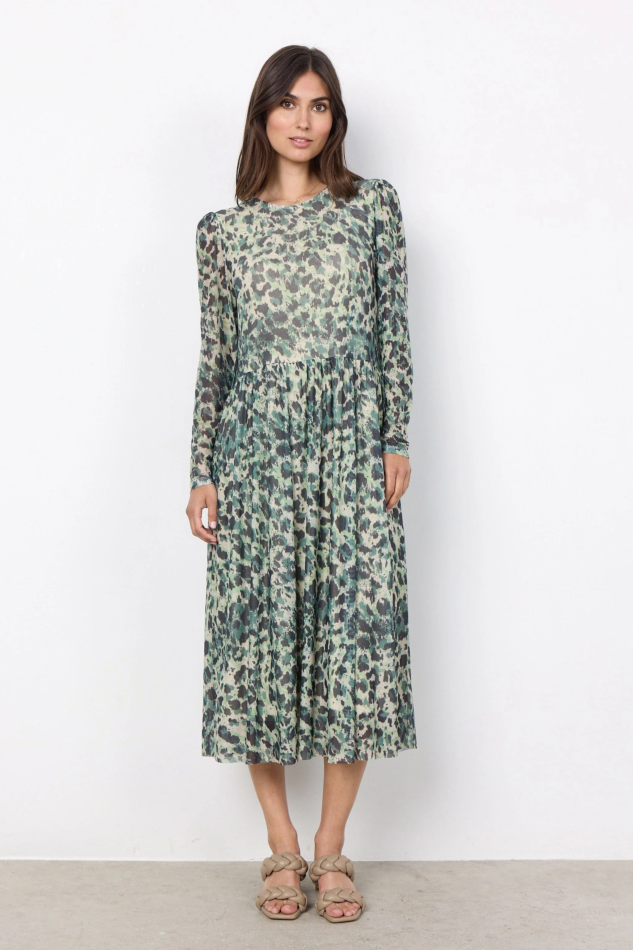 Alda Mesh Printed Dress - Bright Green Combi - Image 4