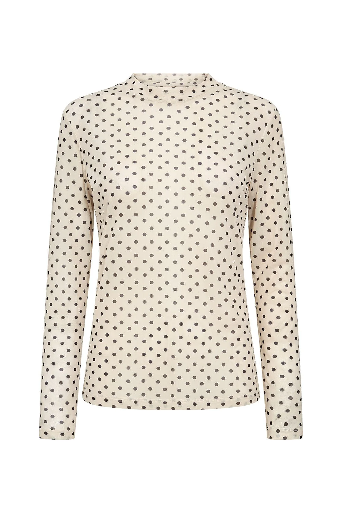 Alda Spot Mesh Long Sleeve Top - Cream Combi
