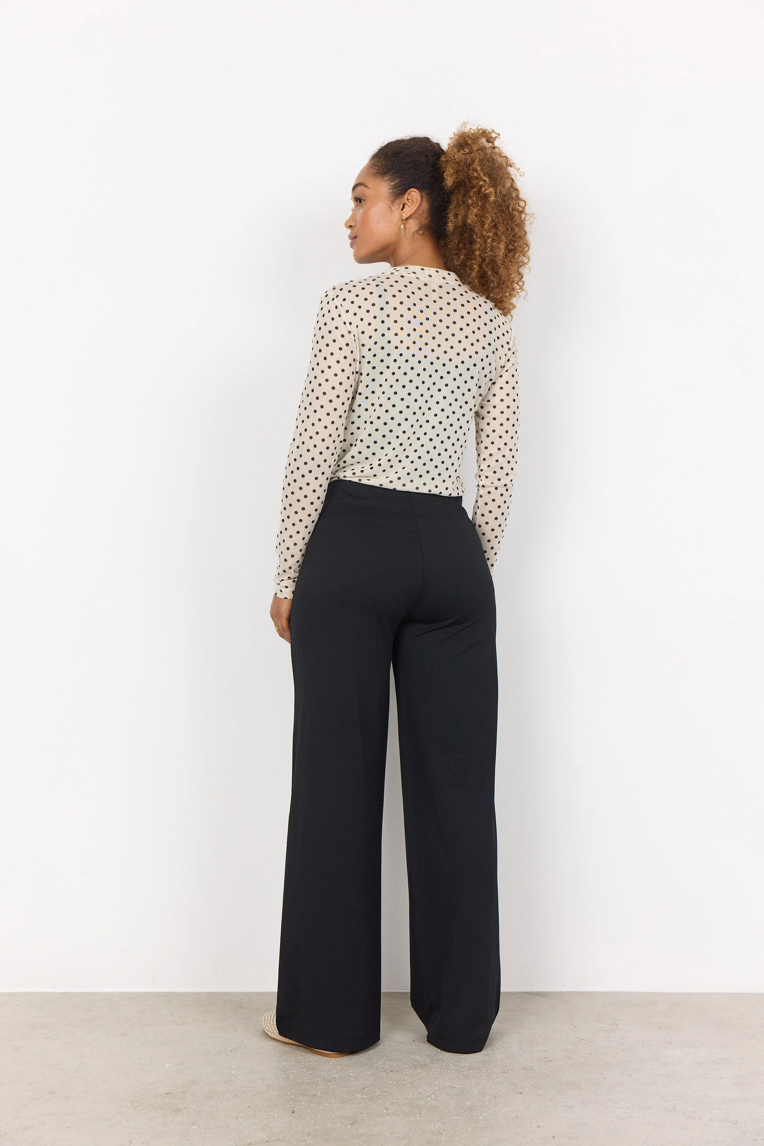Alda Spot Mesh Long Sleeve Top - Cream Combi - Image 4