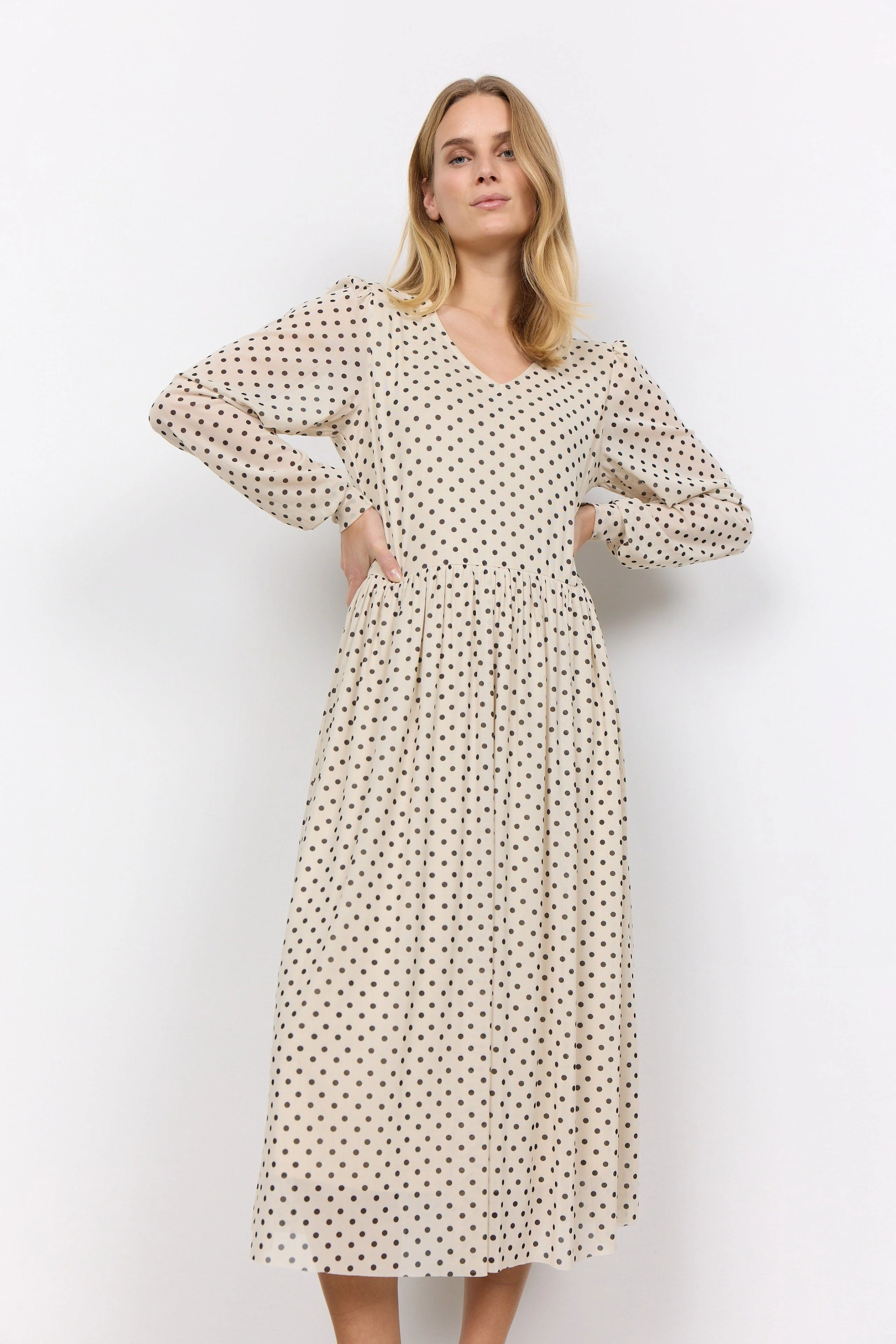 Alda Spot Mesh Midi Dress - Cream Combi - Image 2