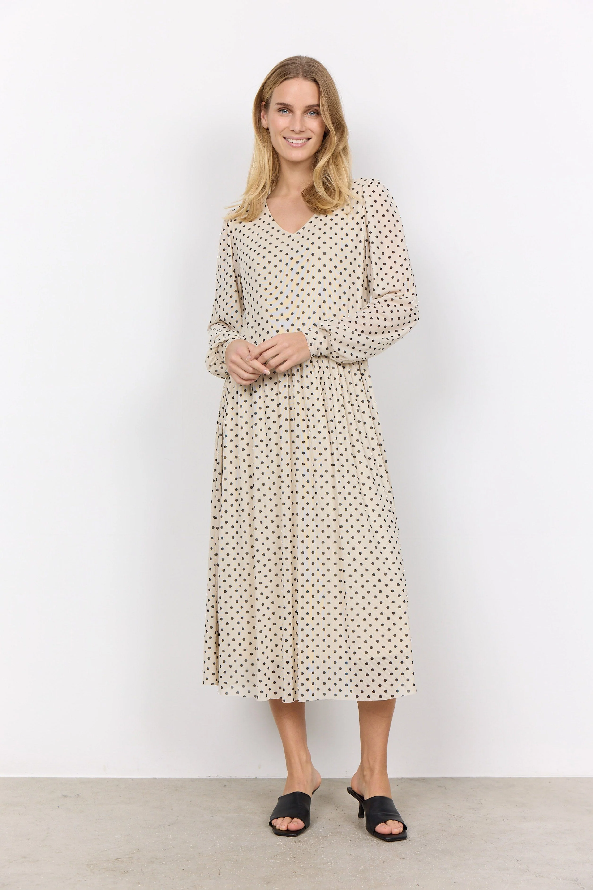 Alda Spot Mesh Midi Dress - Cream Combi - Image 3