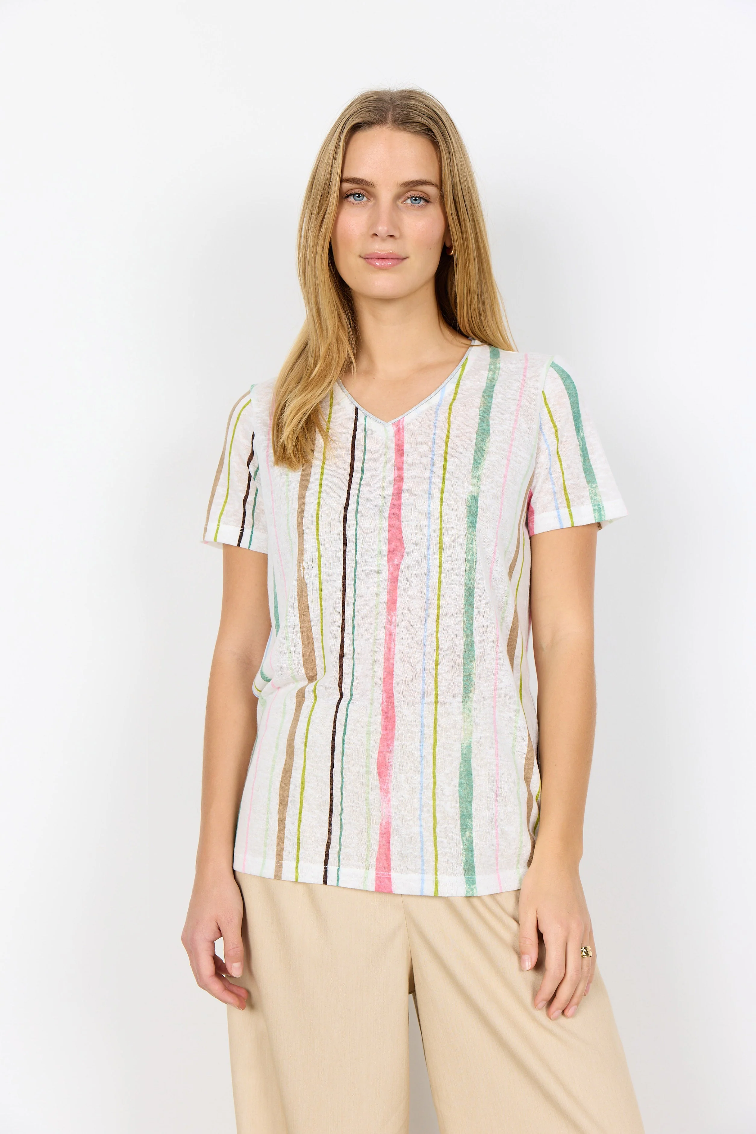 Aretha V-Neck T-Shirt - Frosty Spruce Combi - Image 2