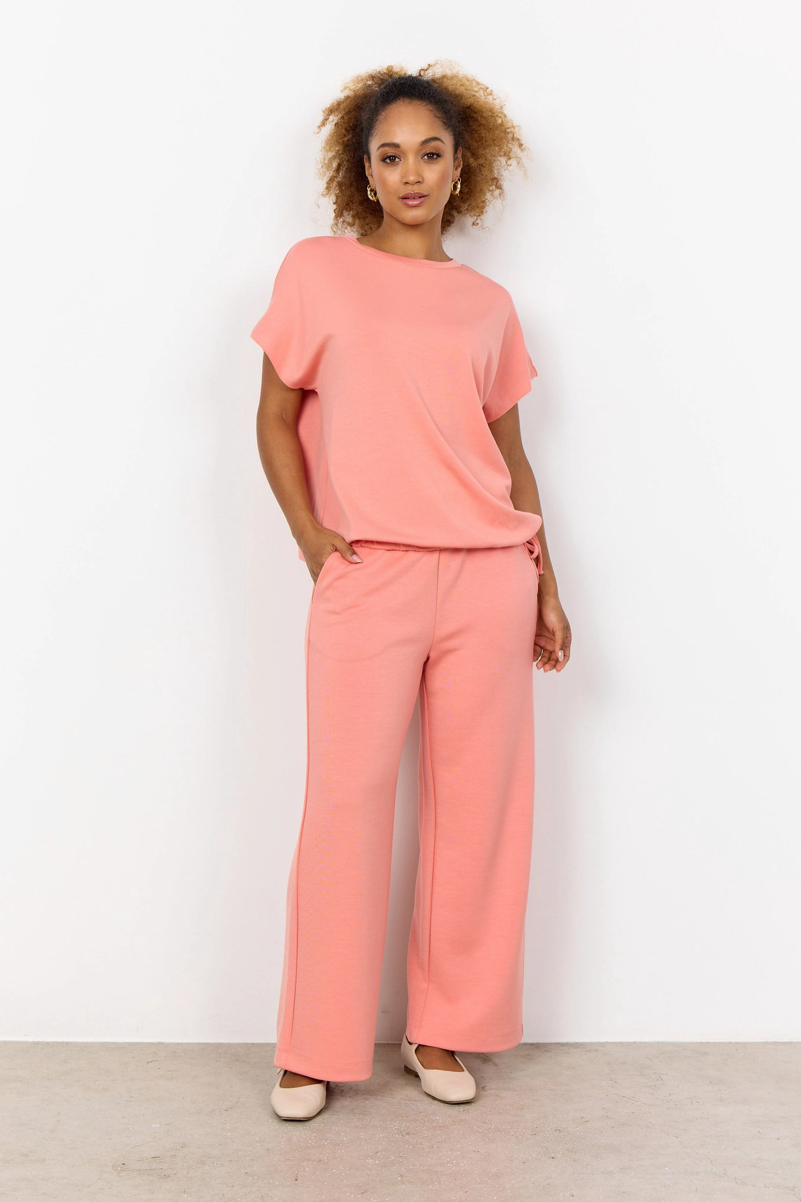 Banu Short Sleeve Top with Draw Cord Hem - Peach Pink - Image 4