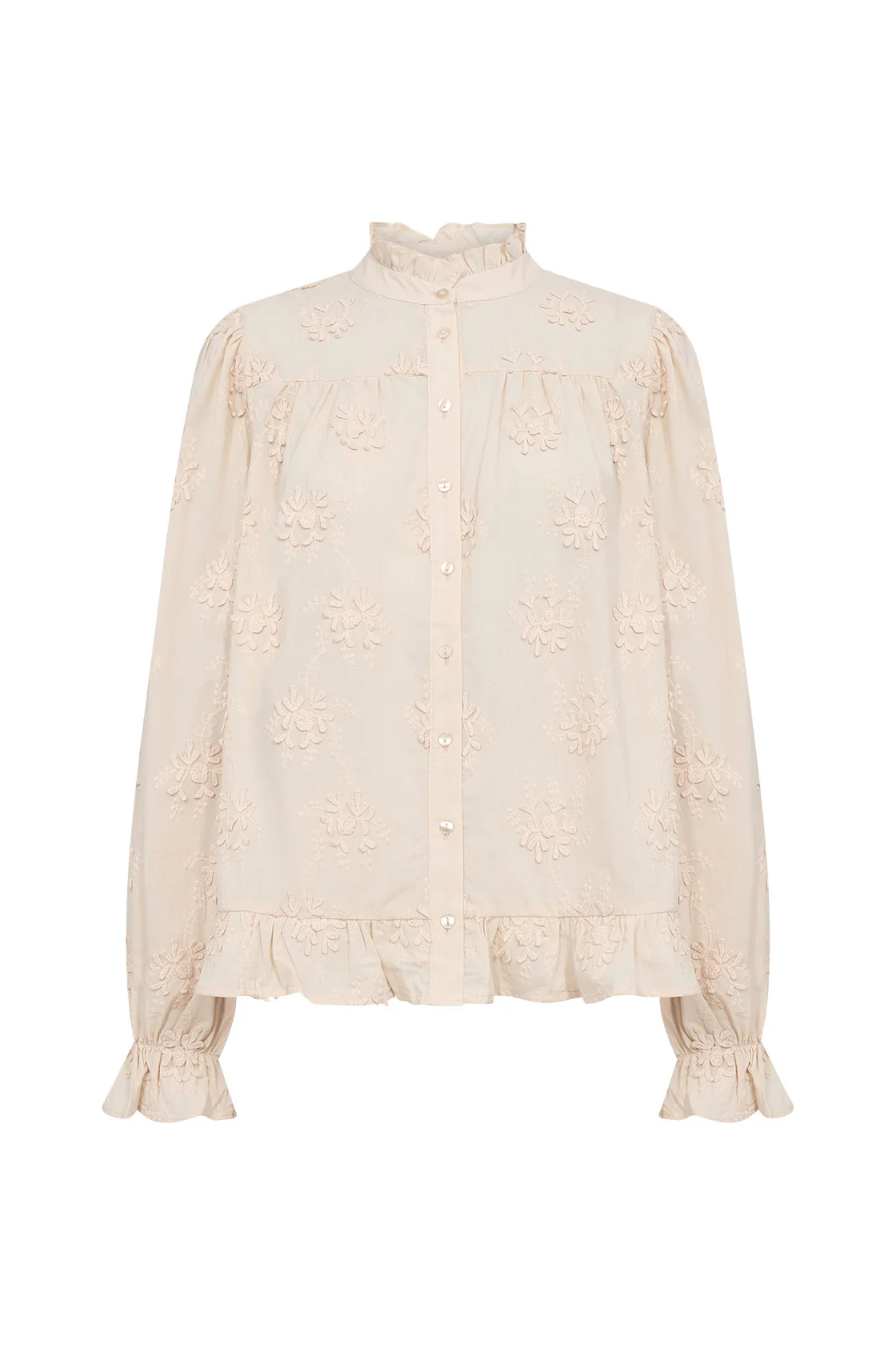 Barbra Cotton Applique Ruffle Detail Blouse - Cream