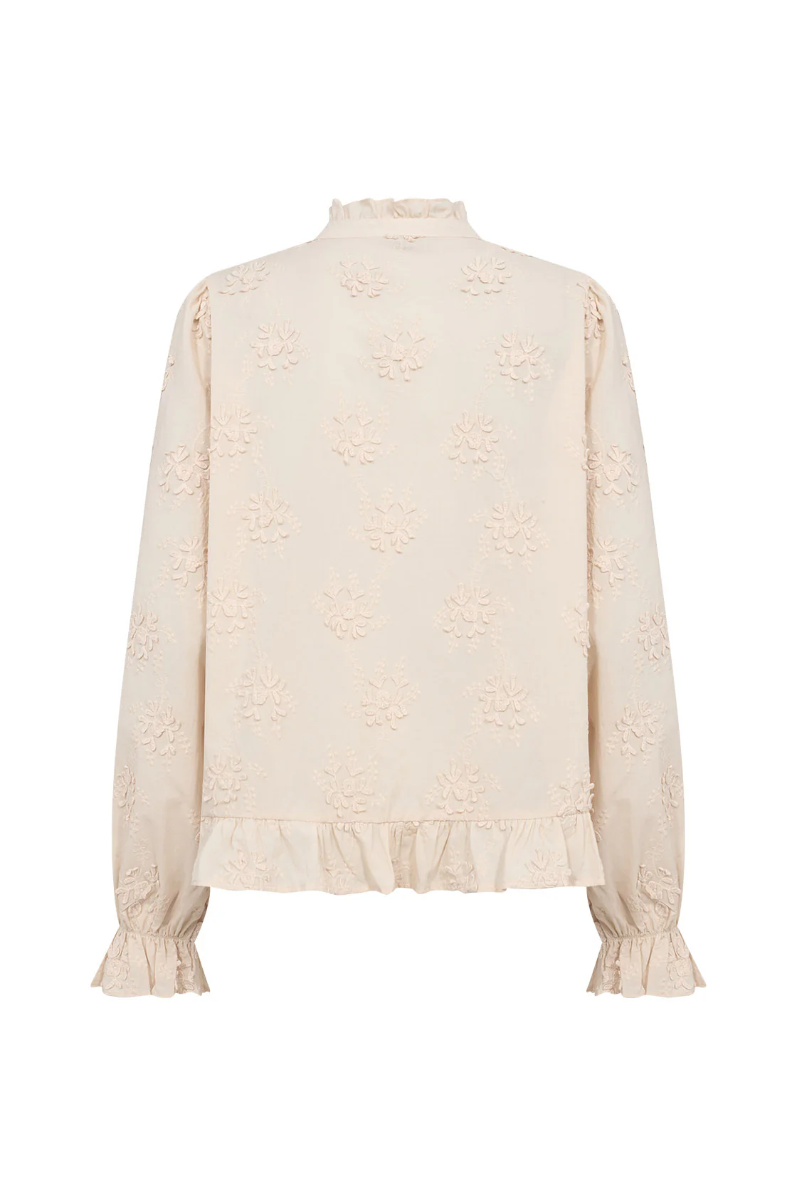 Barbra Cotton Applique Ruffle Detail Blouse - Cream - Image 6