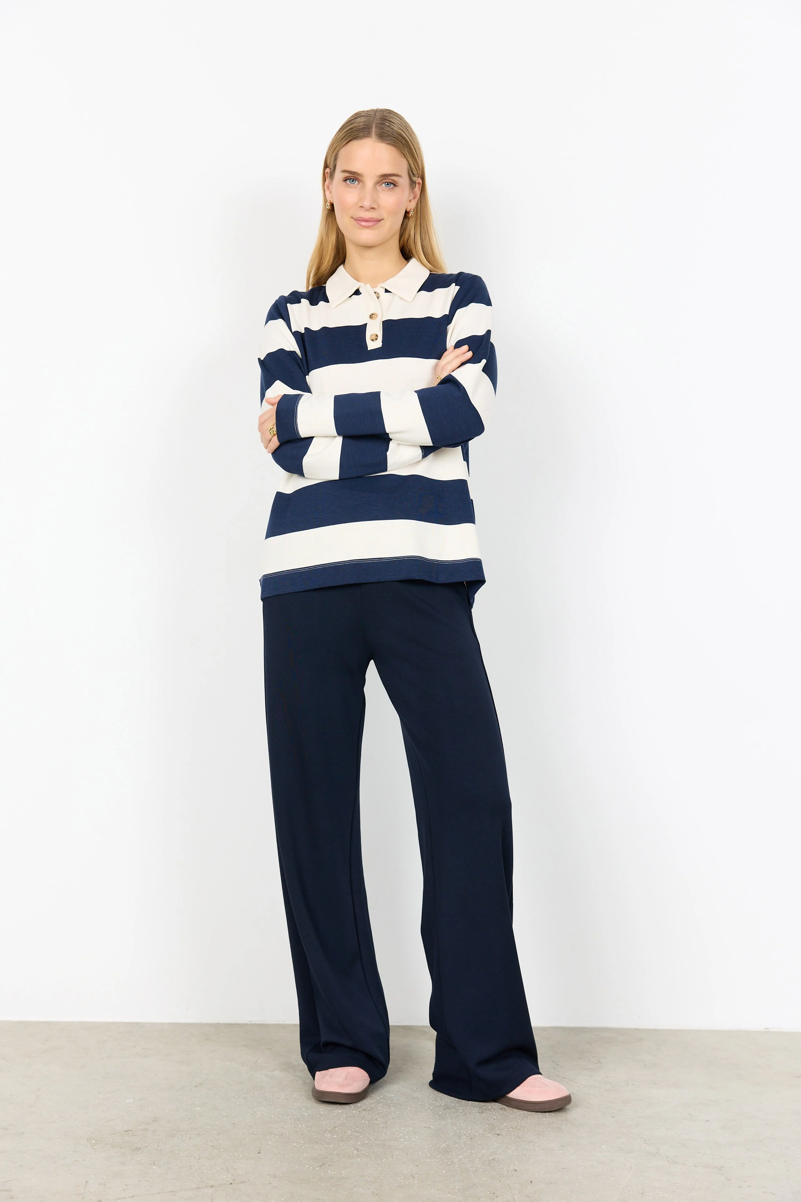 Barni Stripe Collared Sweatshirt - Navy Combi - Image 2