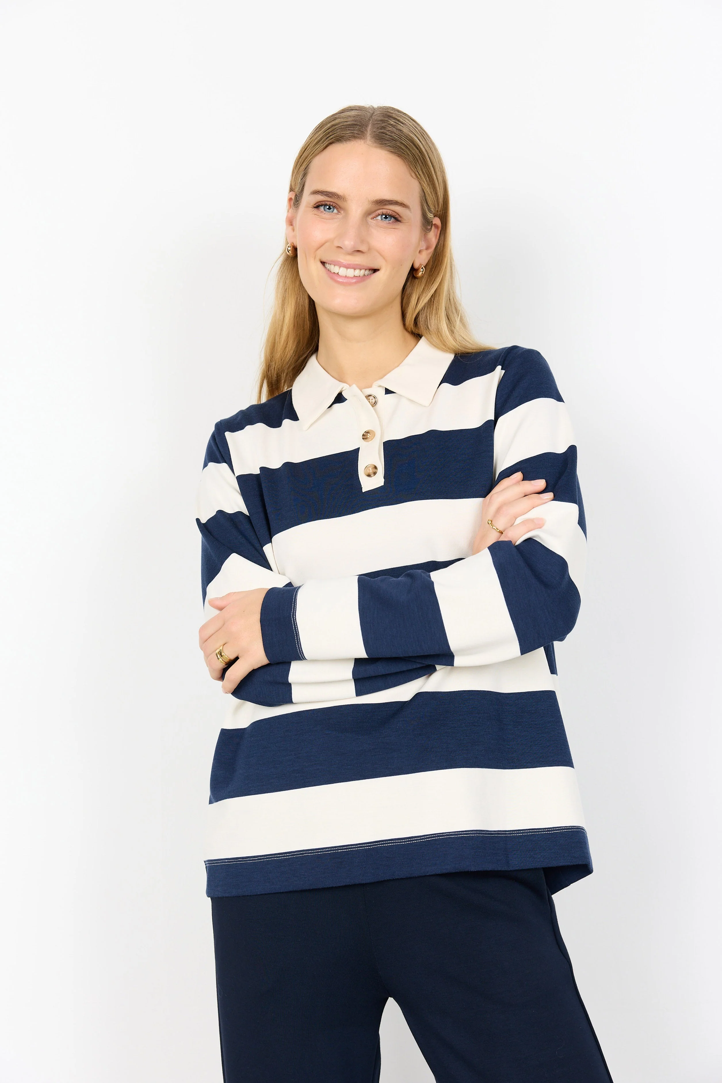 Barni Stripe Collared Sweatshirt - Navy Combi - Image 4