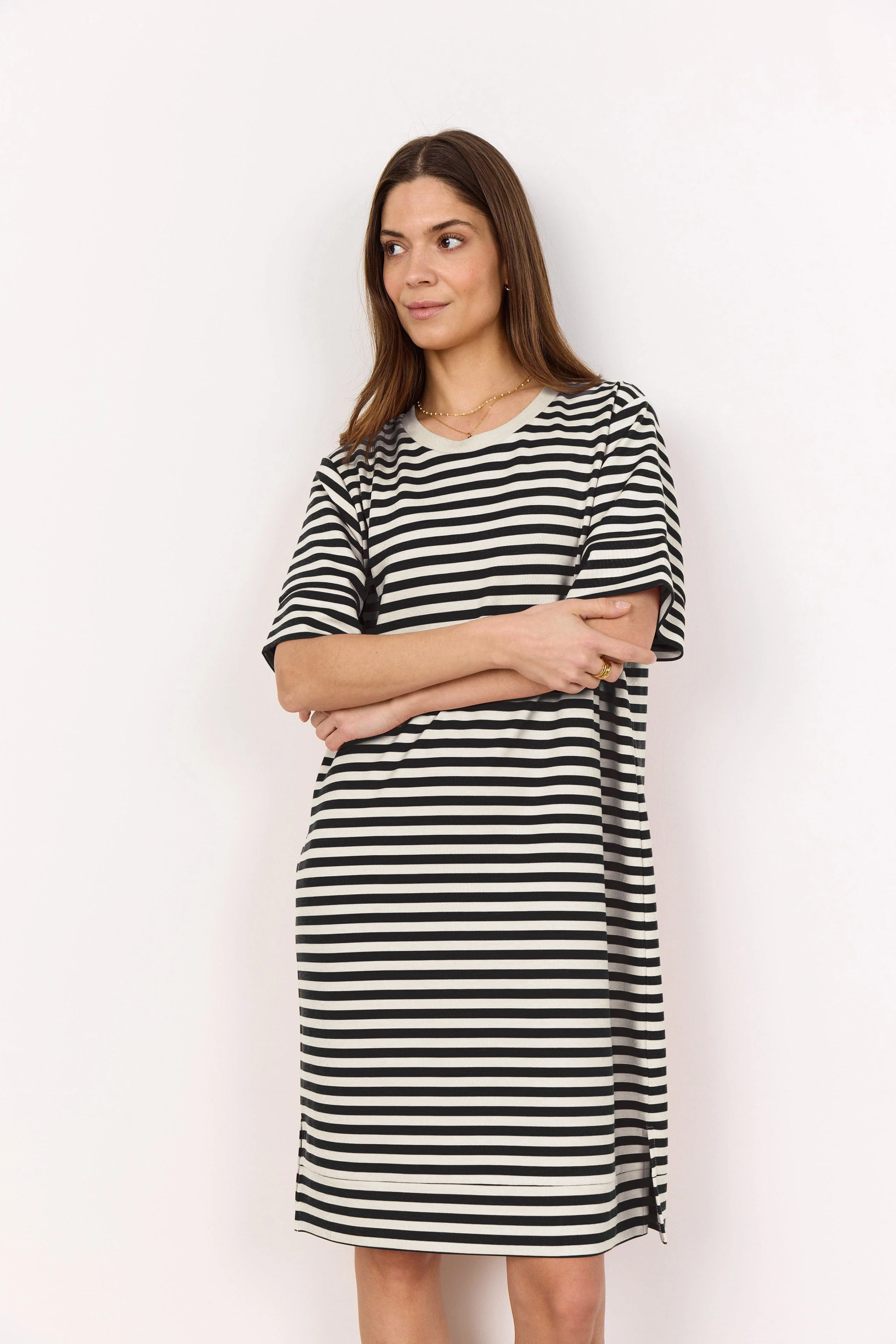 Barni Stripe Modal Jersey T-Shirt Dress - Black Combi - Image 2