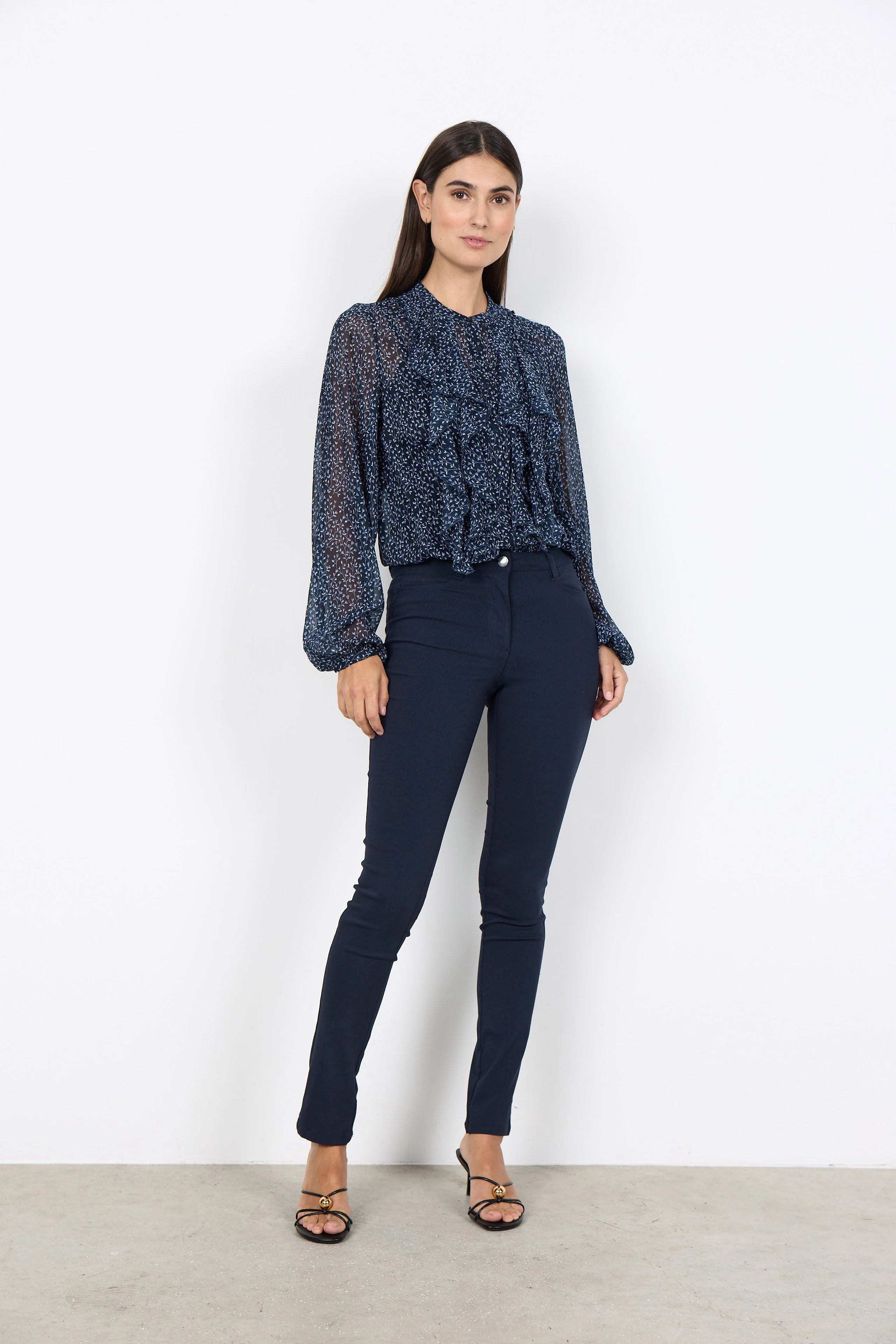 Bebbie Ruffle Detail Blouse - Navy Combi - Image 2