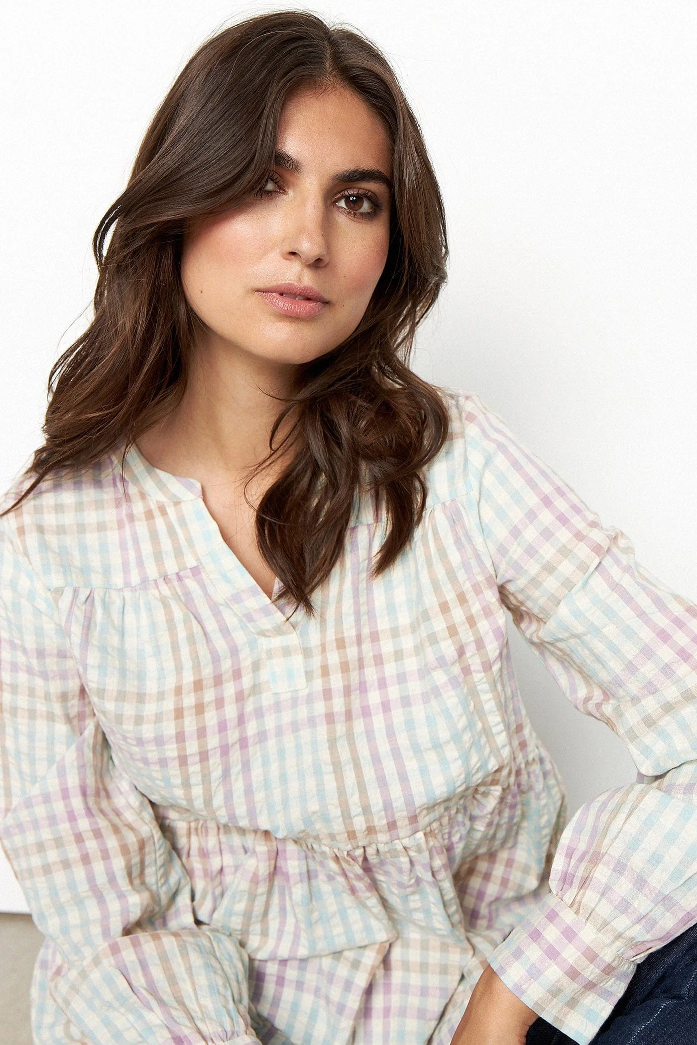 Belma Seersucker Tiered Hem Blouse - Green Haze Combi - Image 2