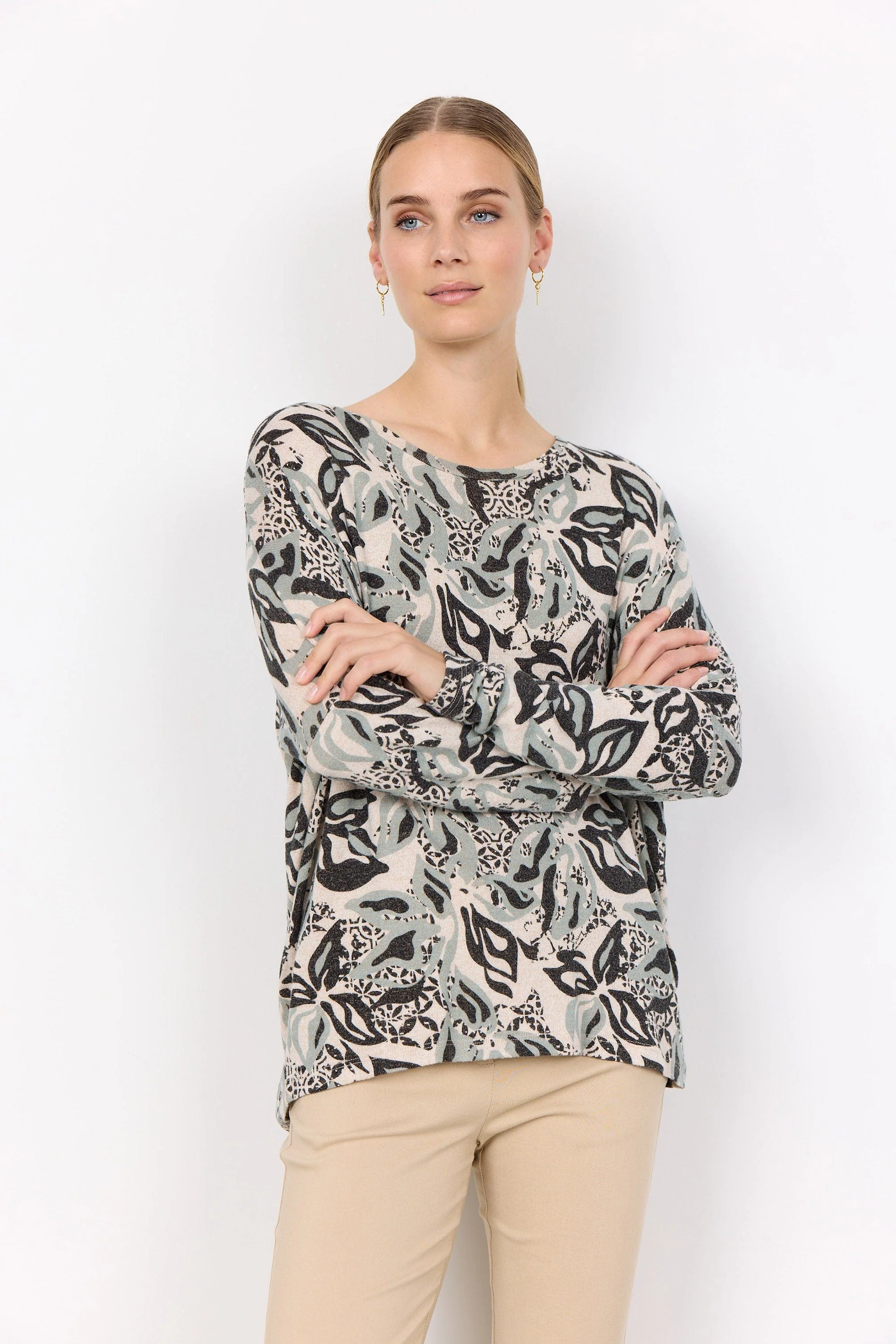 Biara Supersoft Patterned Jumper - Mineral Green Combi - Image 2
