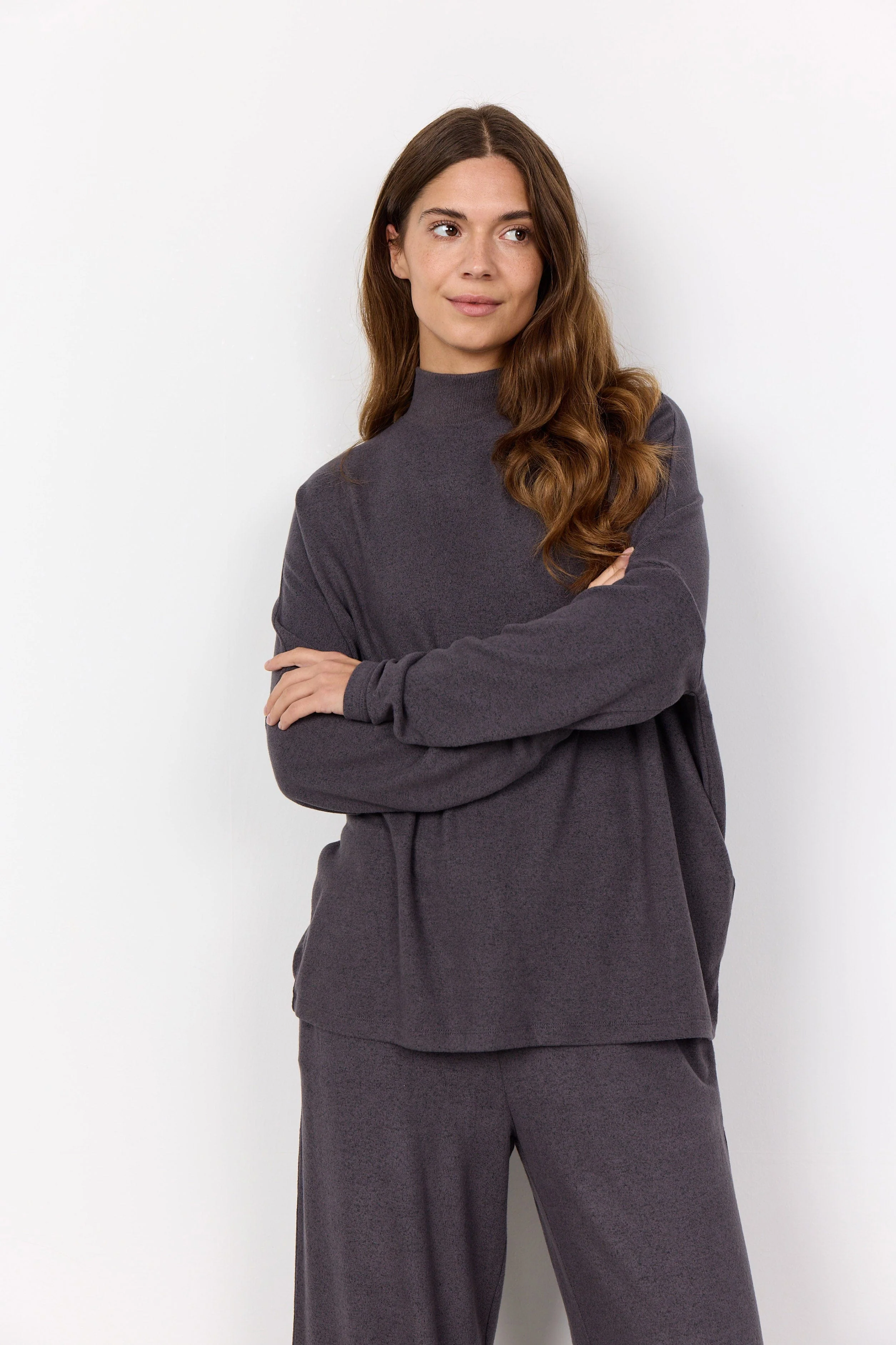 Biara Supersoft Turtle Neck Jumper - Dark Grey Melange - Image 2