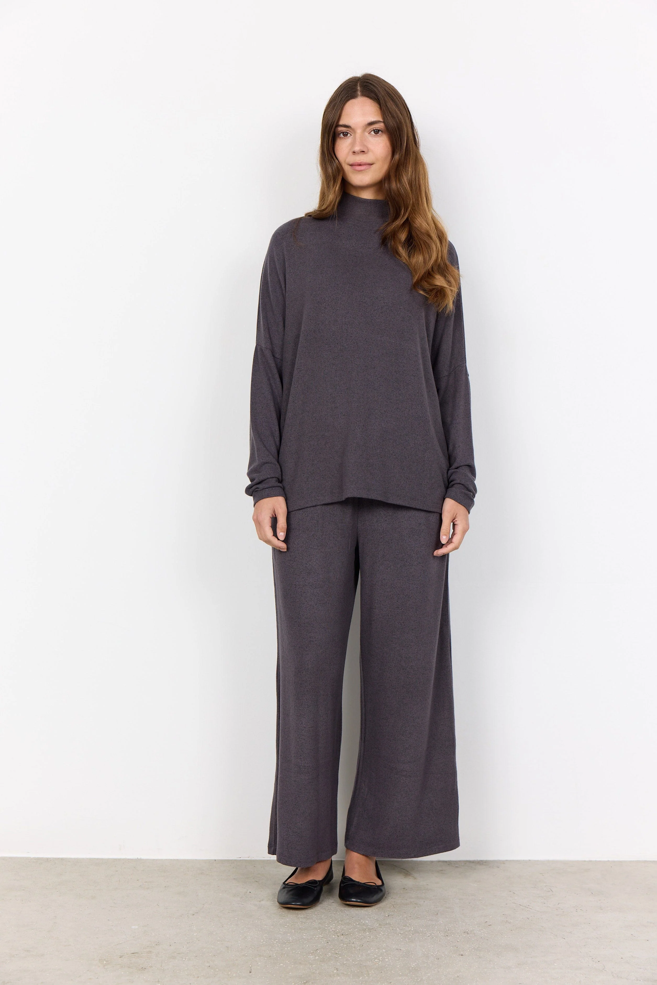 Biara Supersoft Turtle Neck Jumper - Dark Grey Melange - Image 3