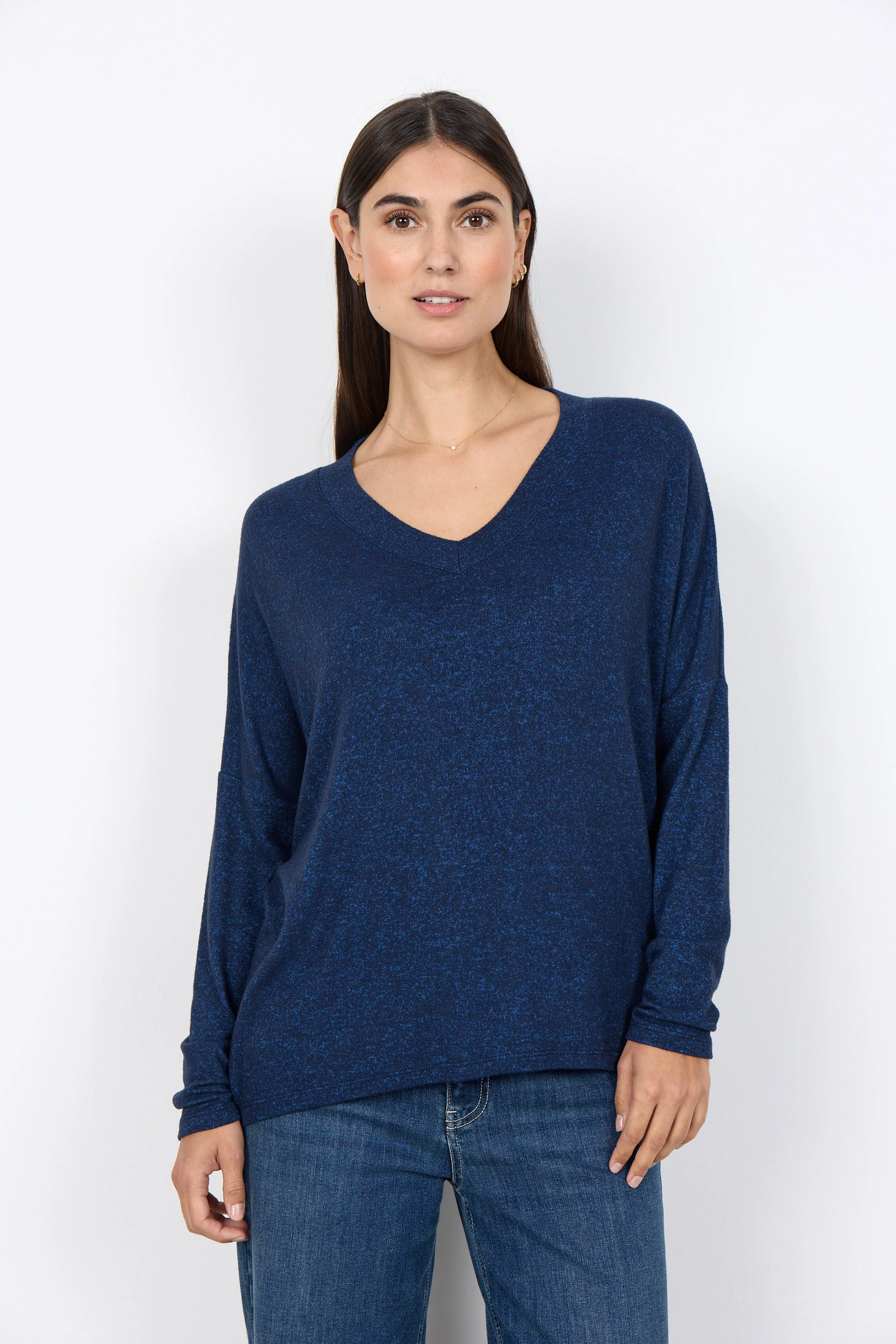 Biara Supersoft V-Neck Jumper - Navy Melange - Image 2