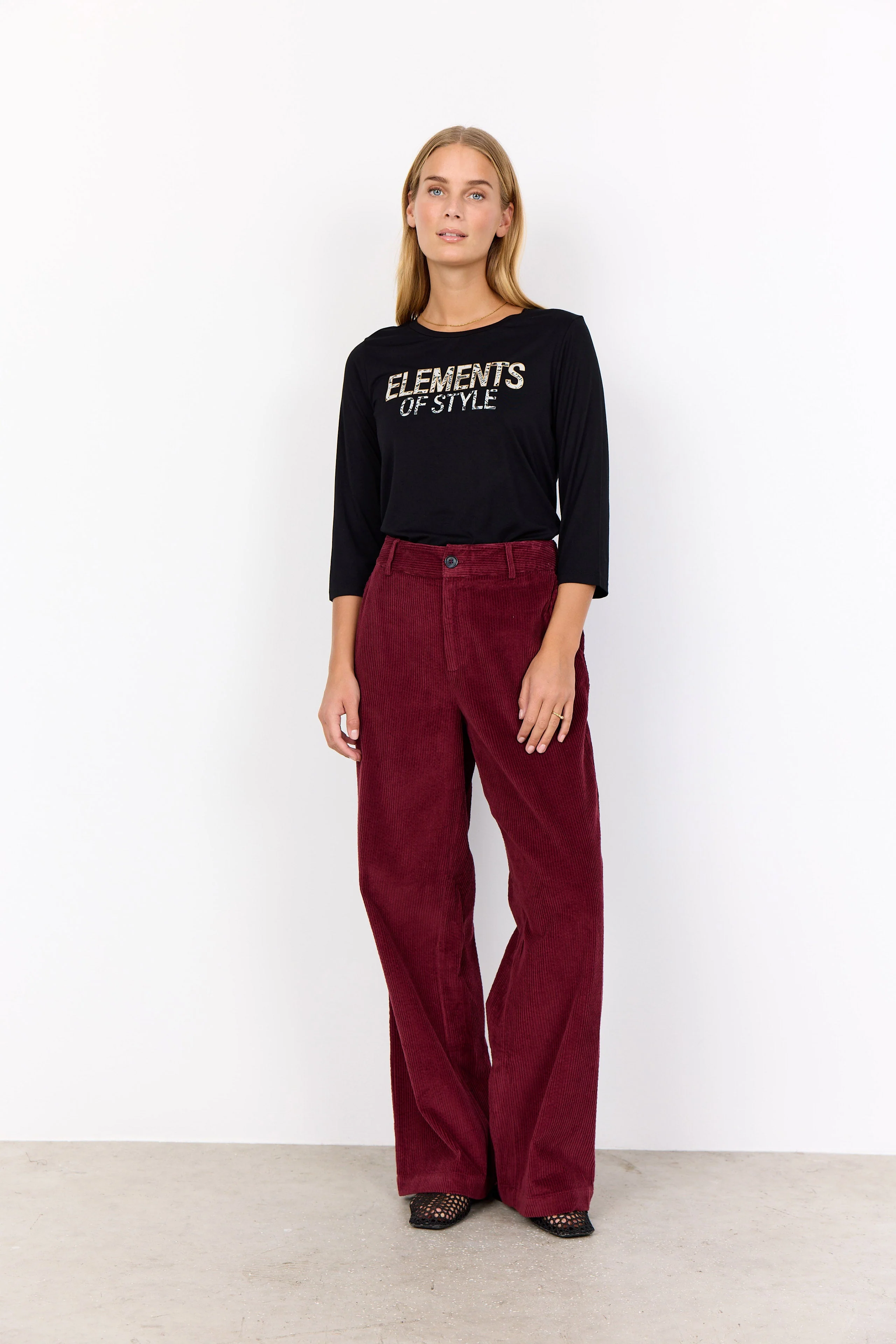 Bindi Corduroy Wide Leg Trousers - Dark Red - Image 2