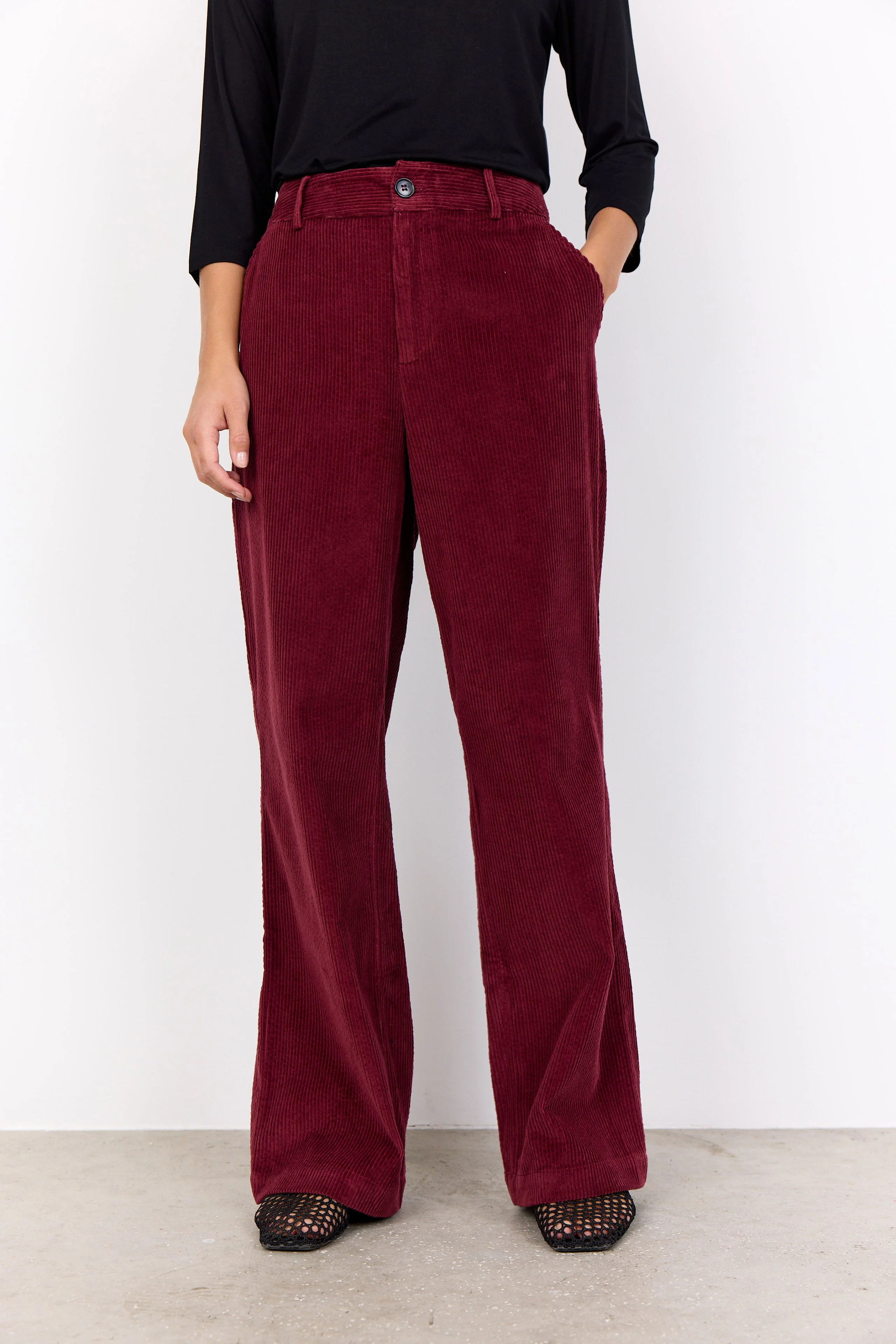 Bindi Corduroy Wide Leg Trousers - Dark Red - Image 4