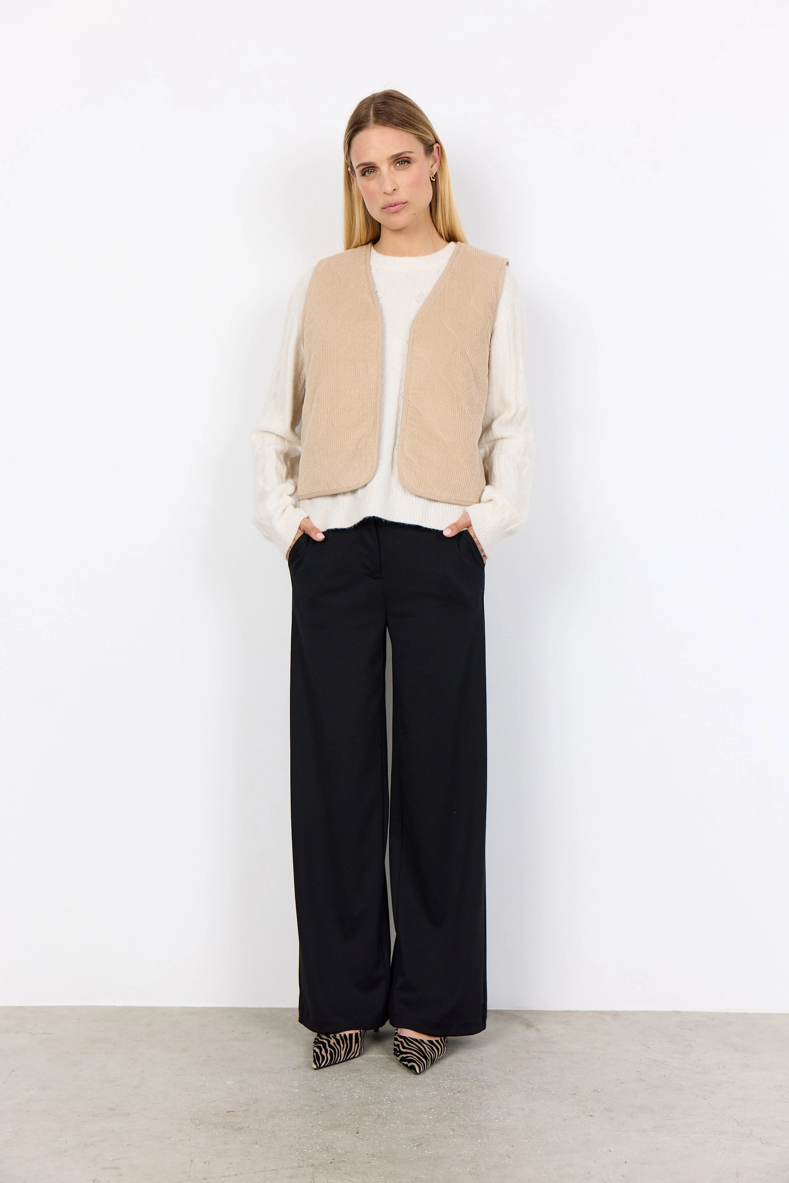 Bindi Sherpa Lined Cord Waistcoat - Sand - Image 3