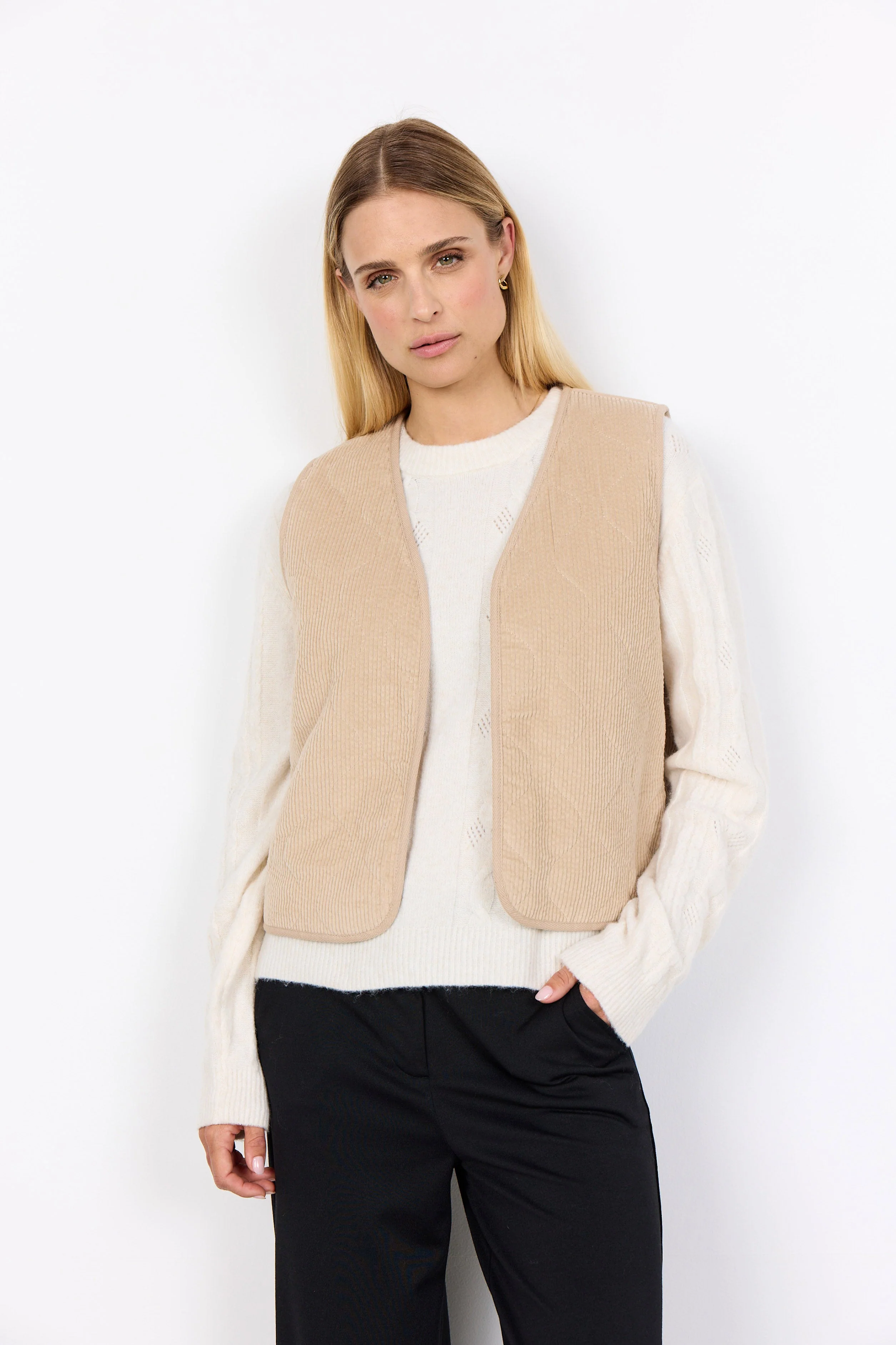 Bindi Sherpa Lined Cord Waistcoat - Sand - Image 5