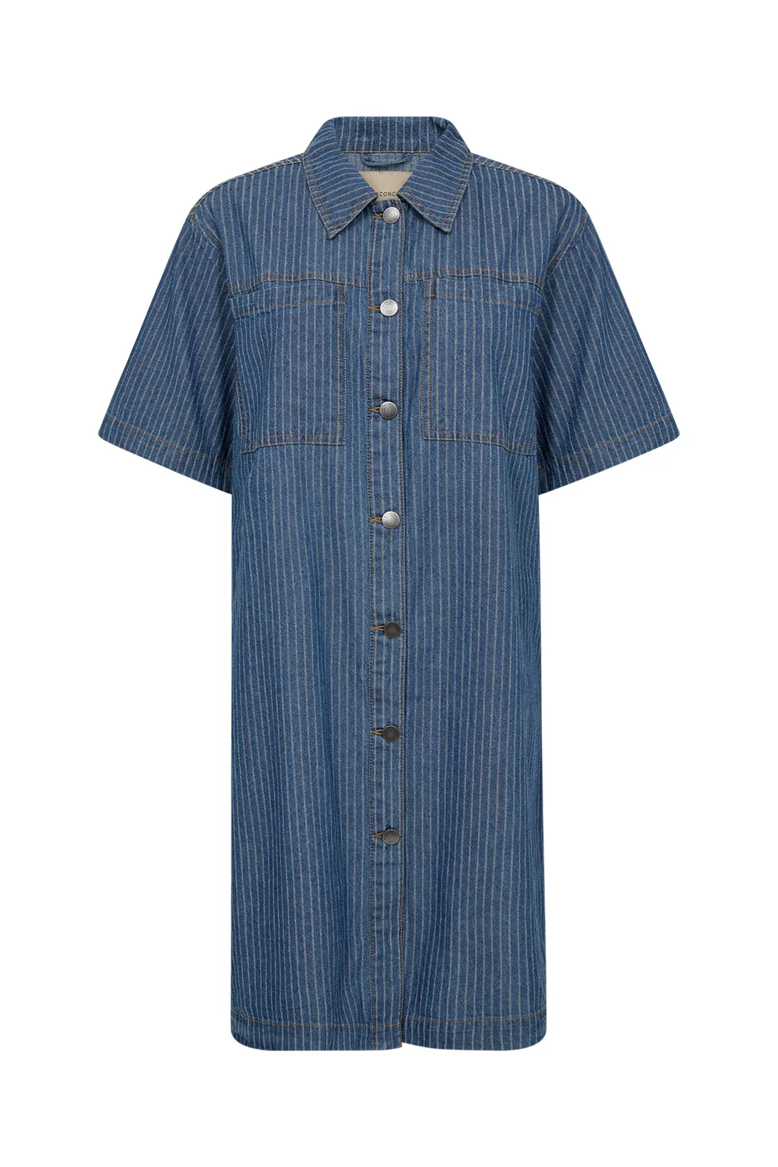 Caisho Denim Pinstripe Shirt Dress - Moonlight Blue Denim
