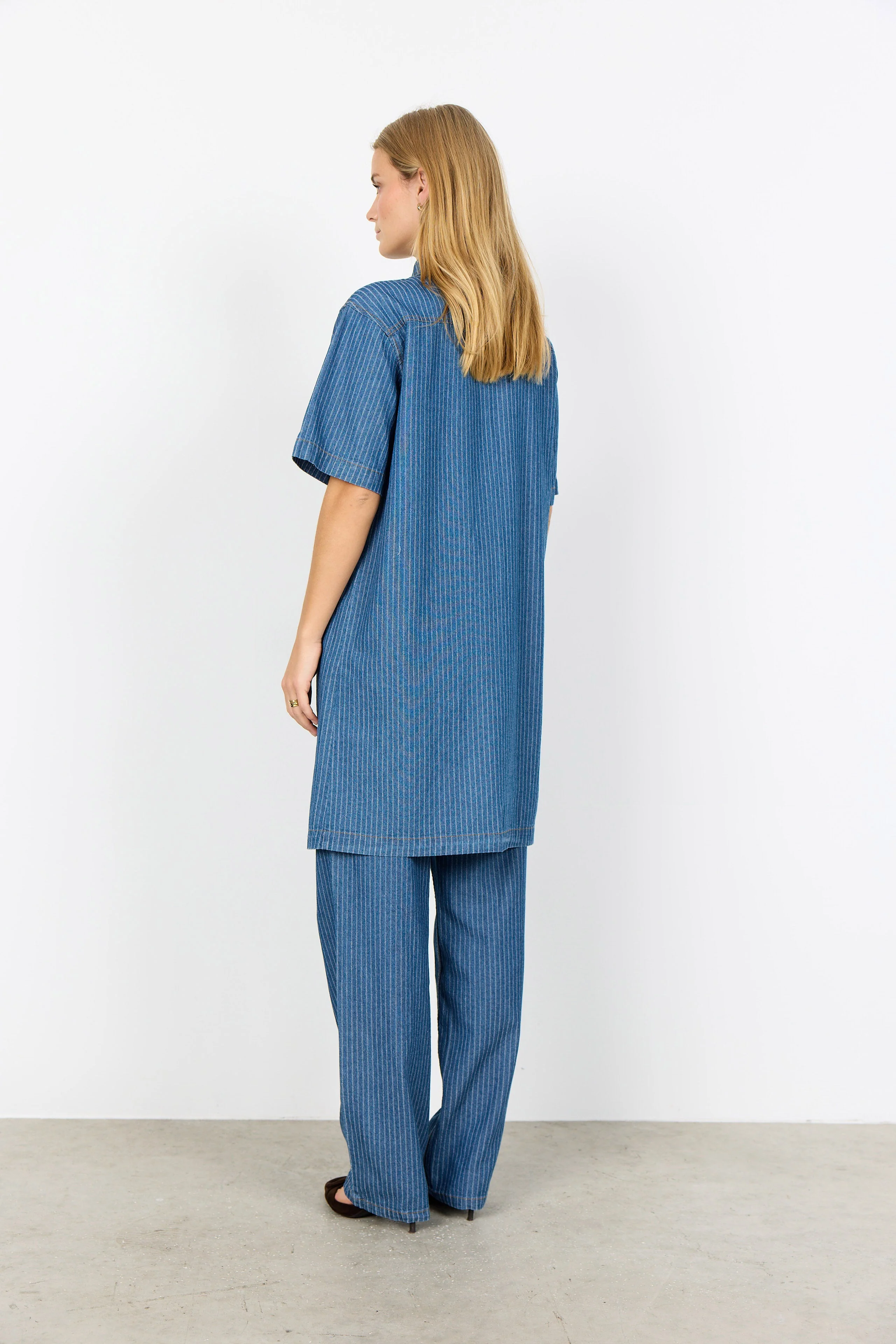 Caisho Denim Pinstripe Shirt Dress - Moonlight Blue Denim - Image 4