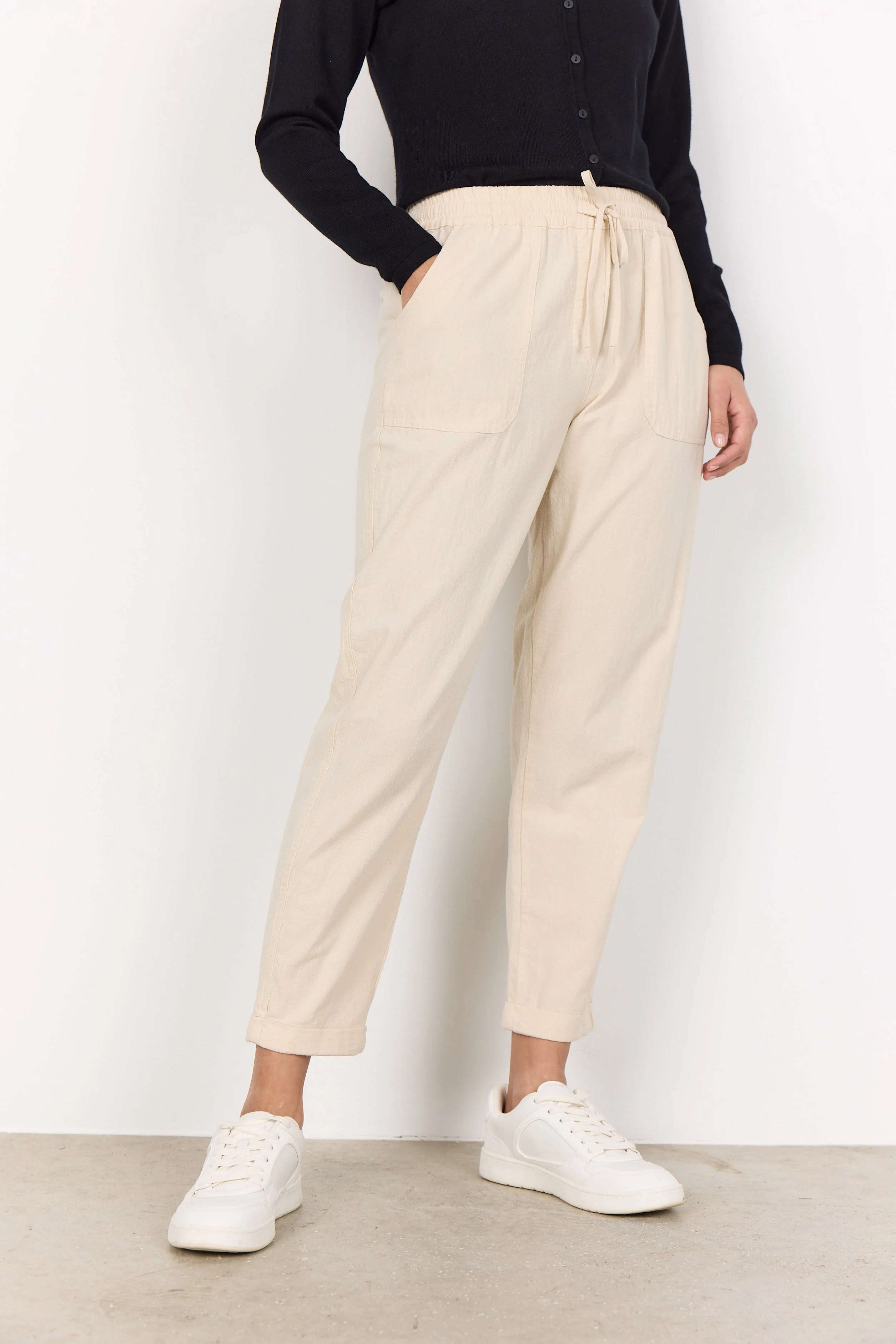 Cissie Cotton Cropped Trousers - Sand - Image 2