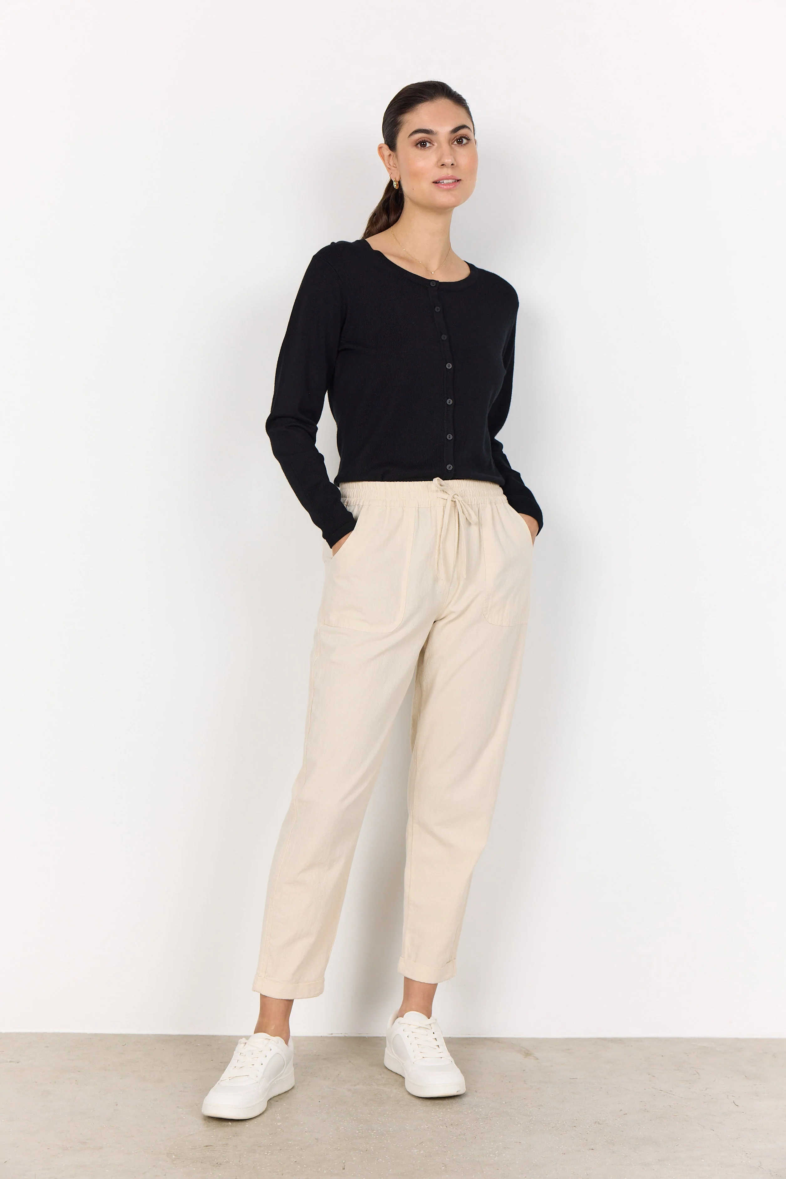 Cissie Cotton Cropped Trousers - Sand - Image 3