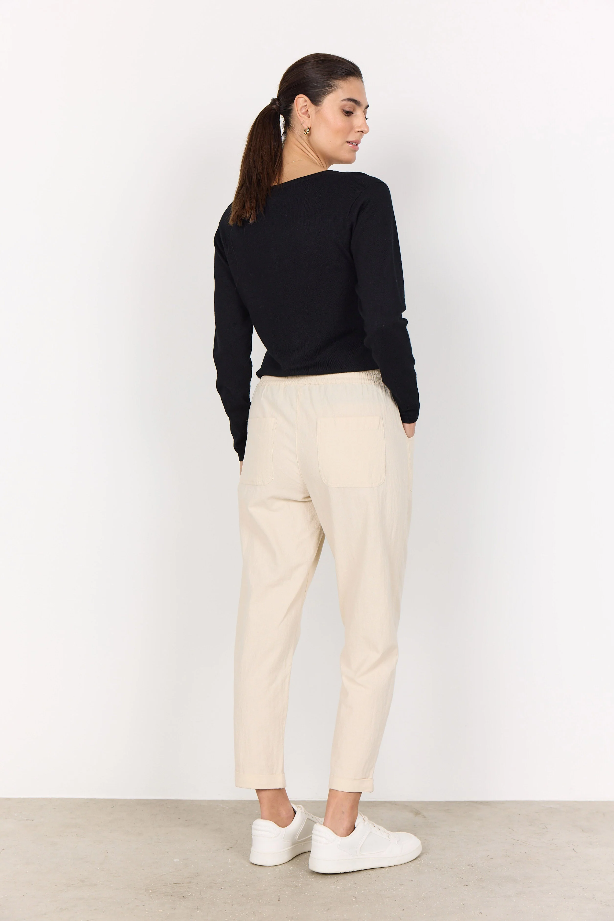 Cissie Cotton Cropped Trousers - Sand - Image 4