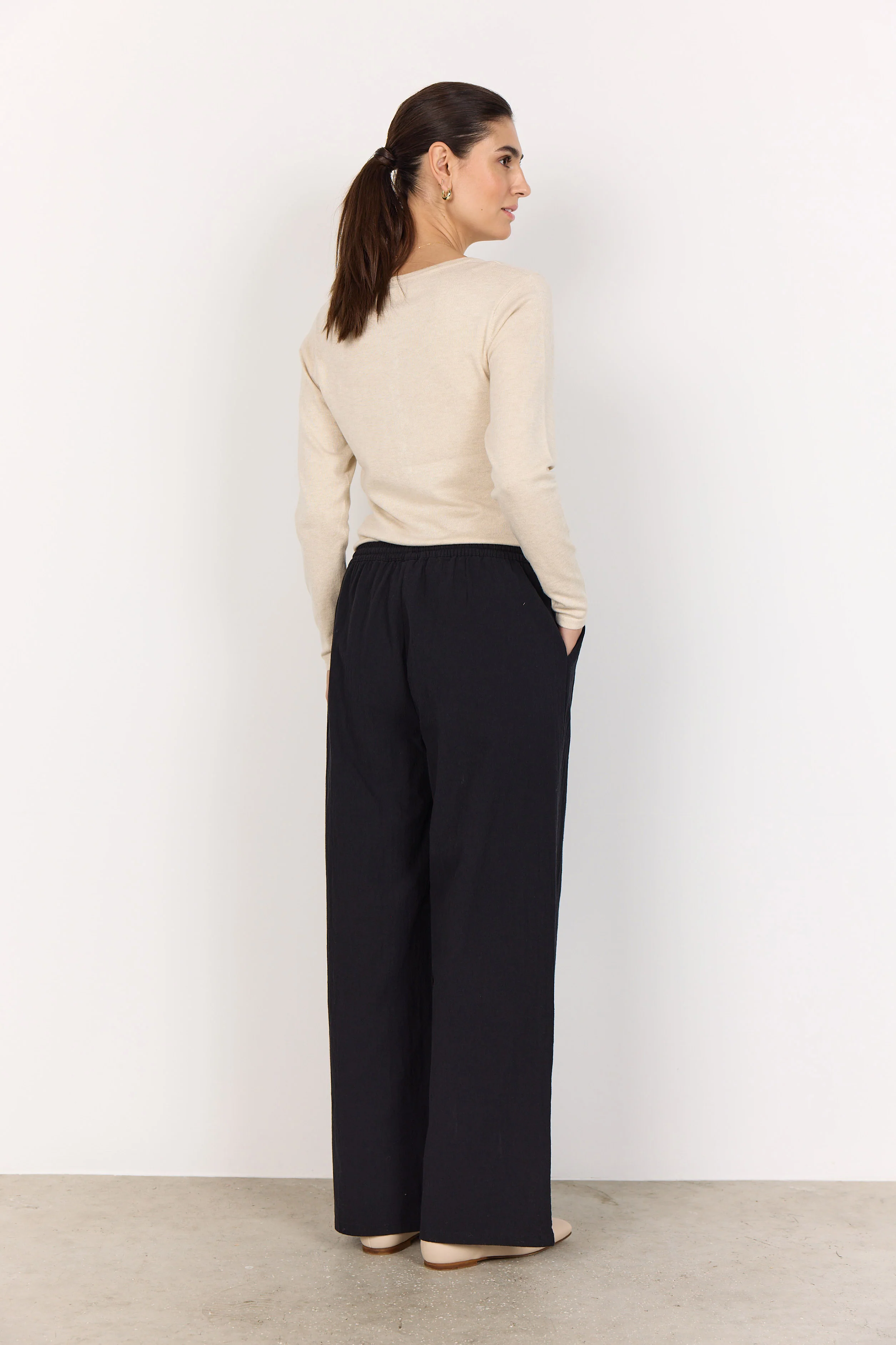 Cissie Cotton Wide Leg Trousers - Navy - Image 3