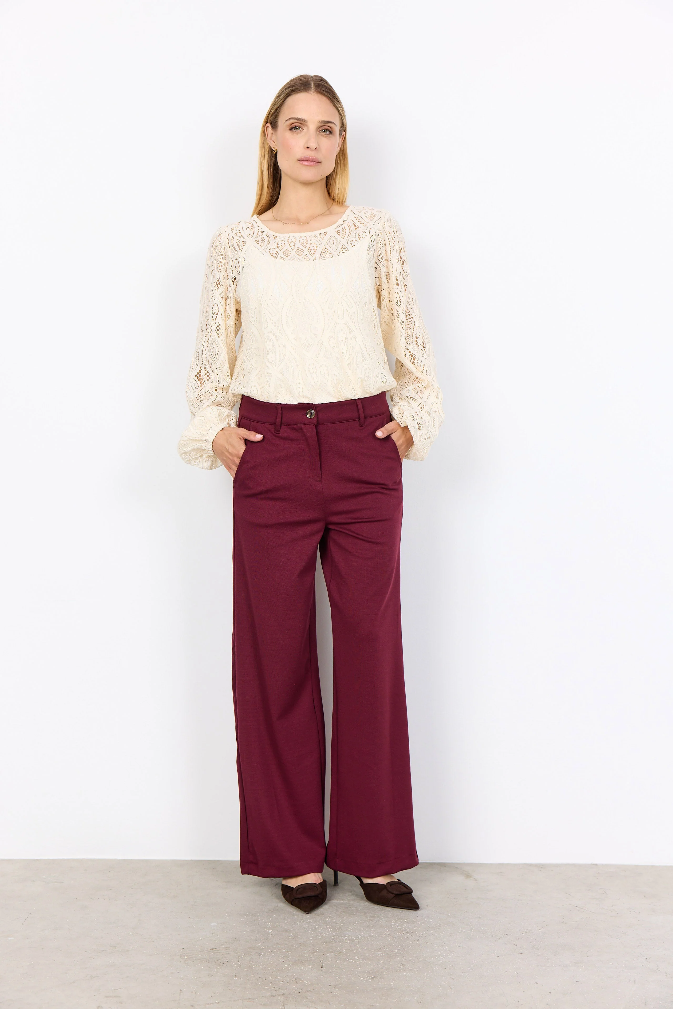 Daniela Jersey Wide Leg Trousers - Dark Red - Image 2