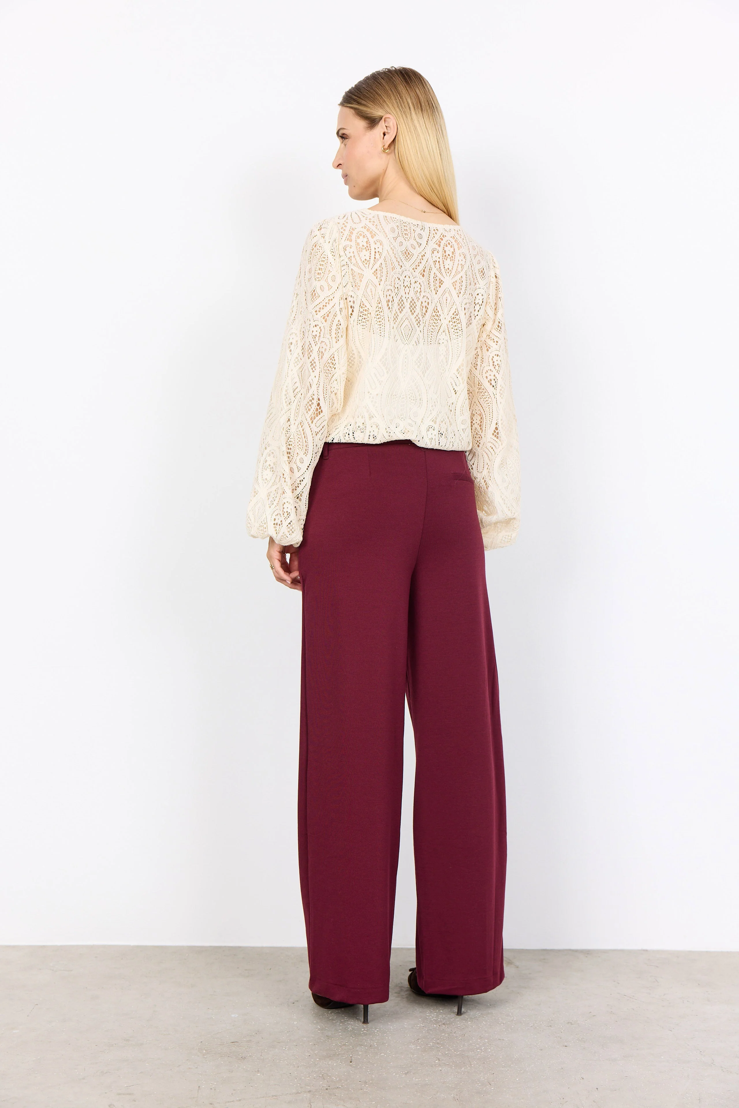 Daniela Jersey Wide Leg Trousers - Dark Red - Image 3