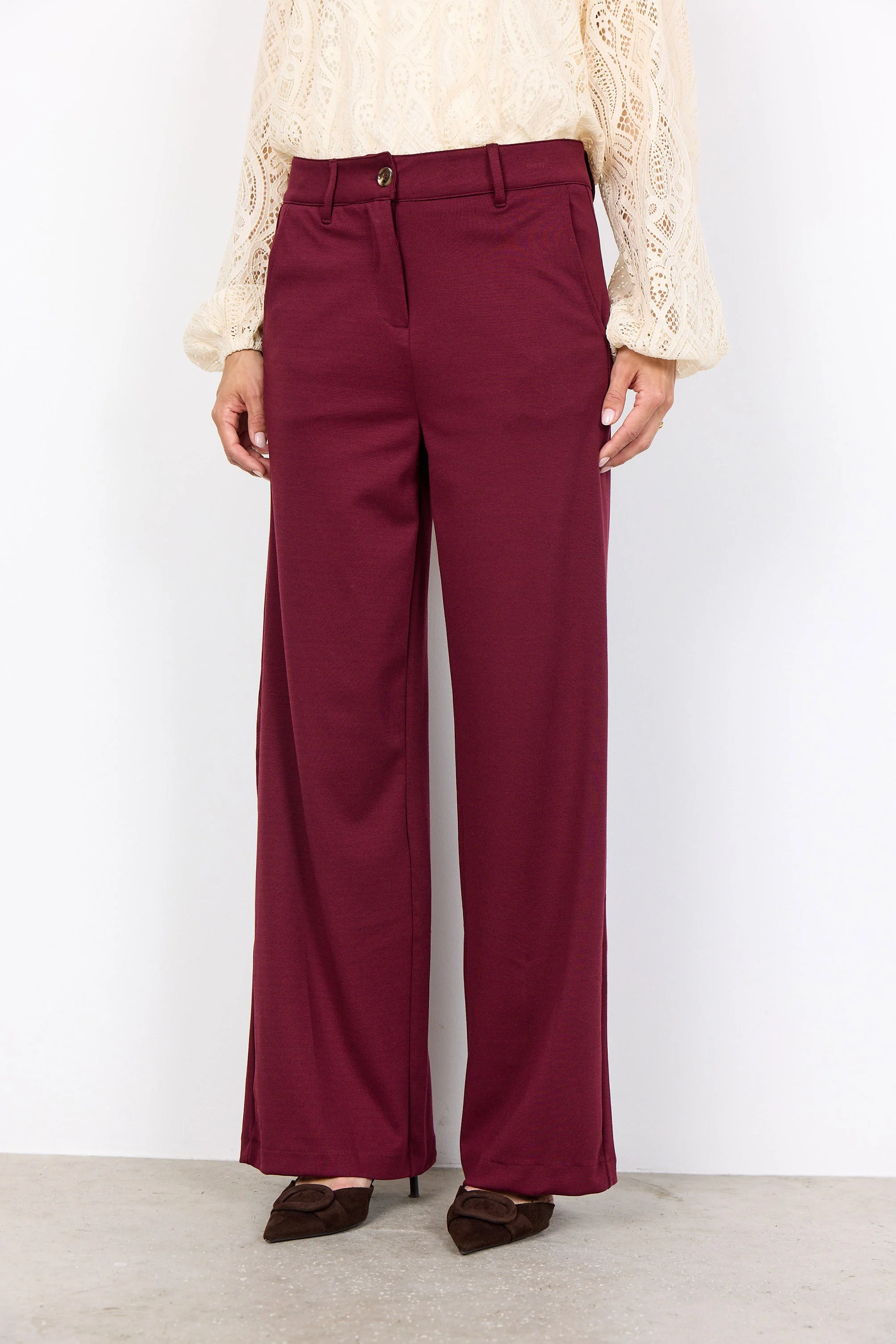 Daniela Jersey Wide Leg Trousers - Dark Red - Image 4