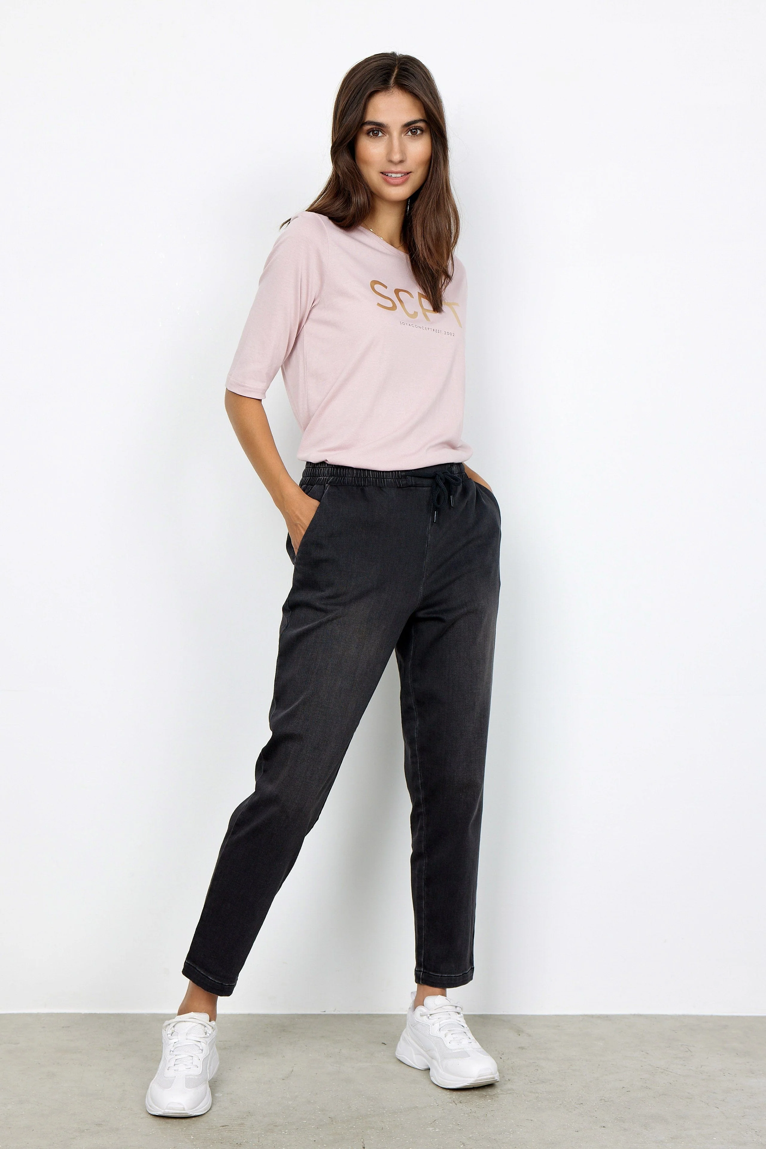 Denver Demin-Effect Trousers - Dark Grey Denim - Image 2