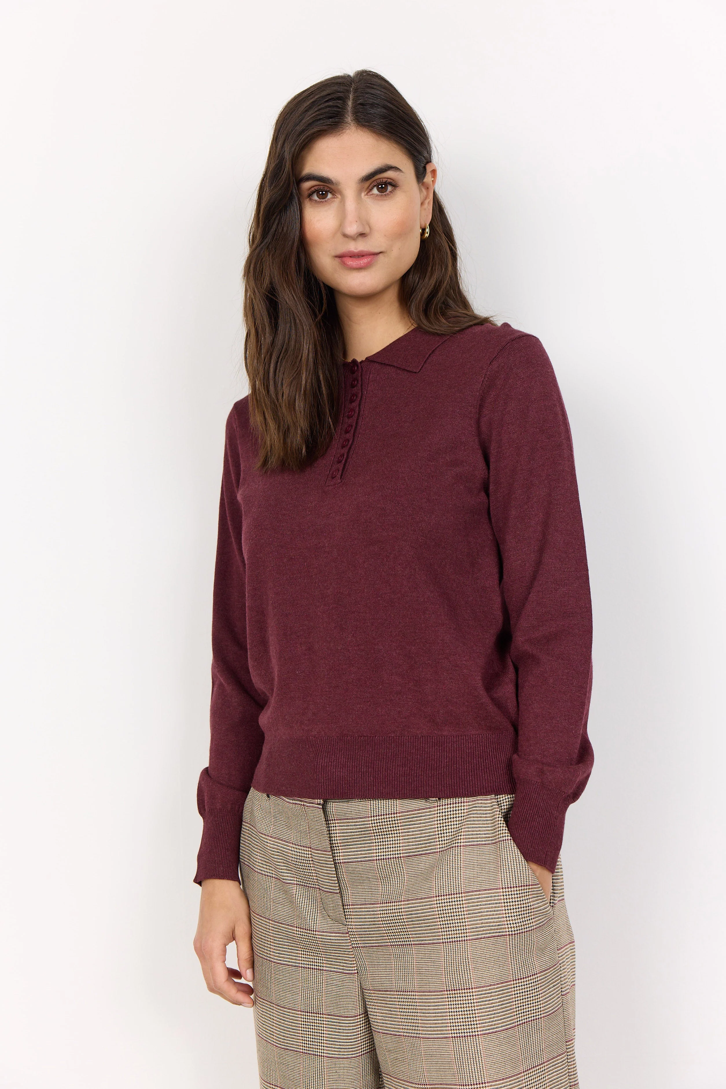 Dollie Collared Neckline Jumper - Dark Red Melange - Image 4
