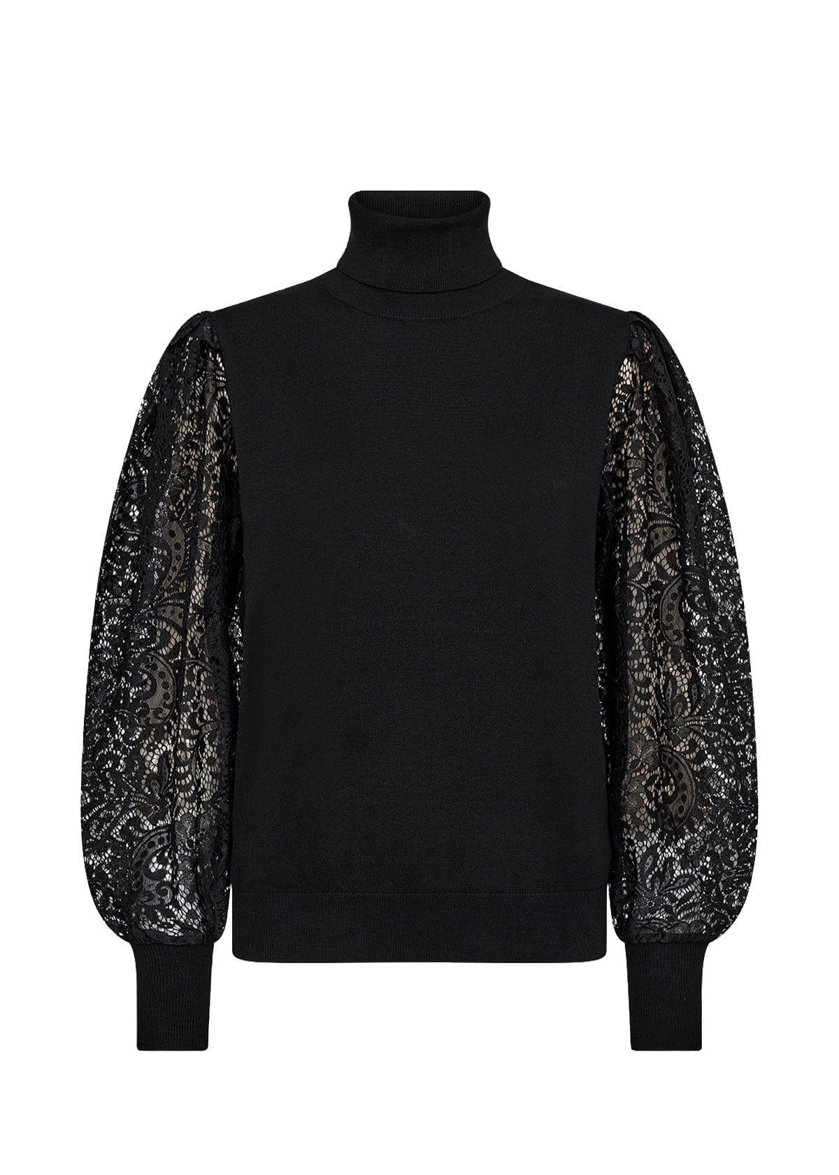 Dollie Knitted Jumper with Lace Sleeves - Black