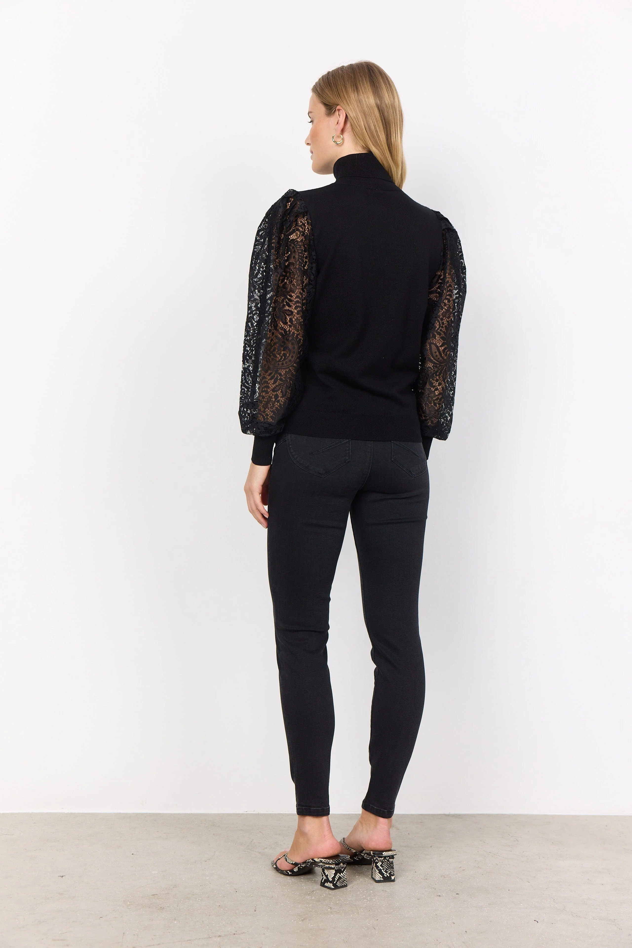Dollie Knitted Jumper with Lace Sleeves - Black - Image 4
