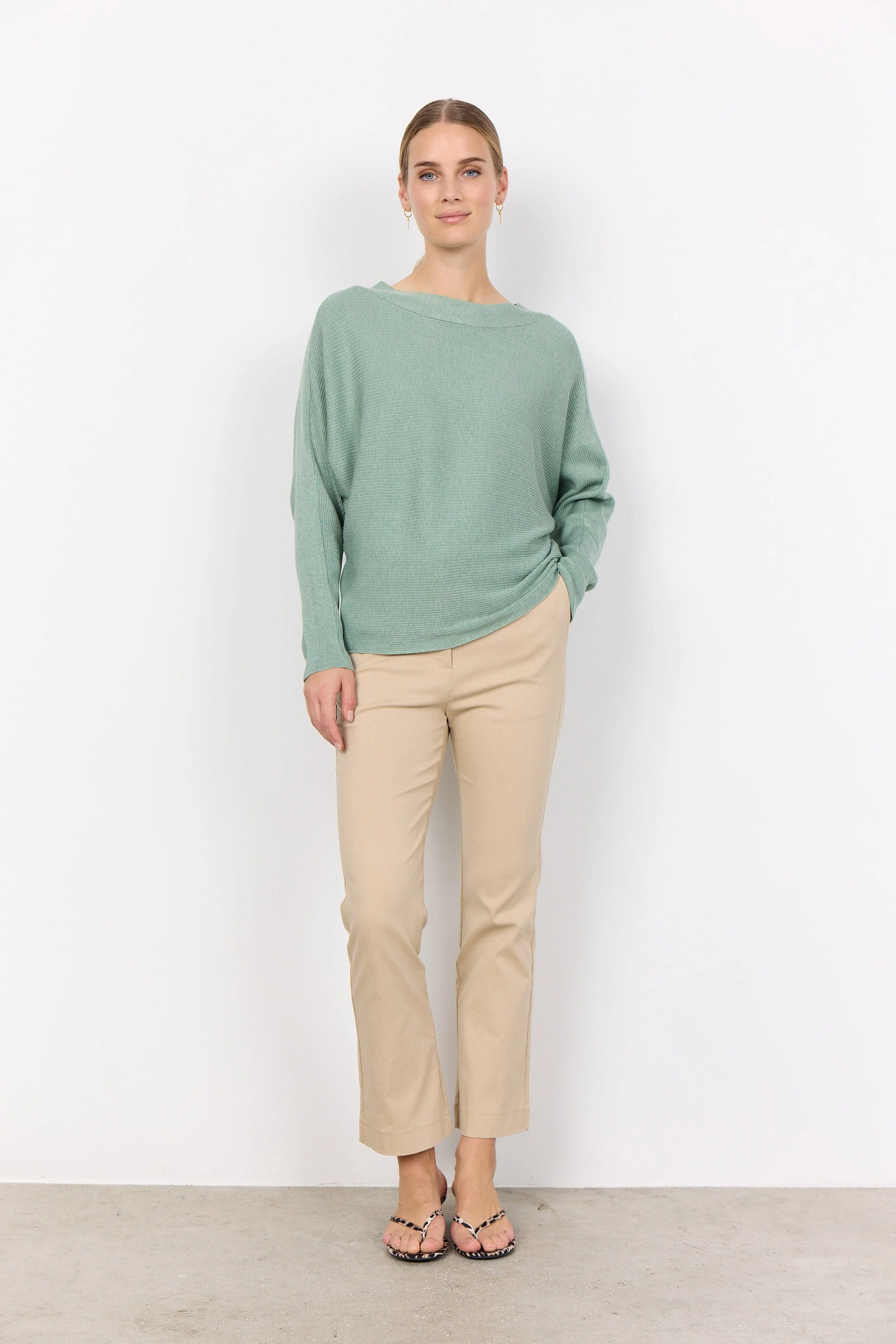 Dollie Knitted Rib Jumper - Mineral Green Melange - Image 3