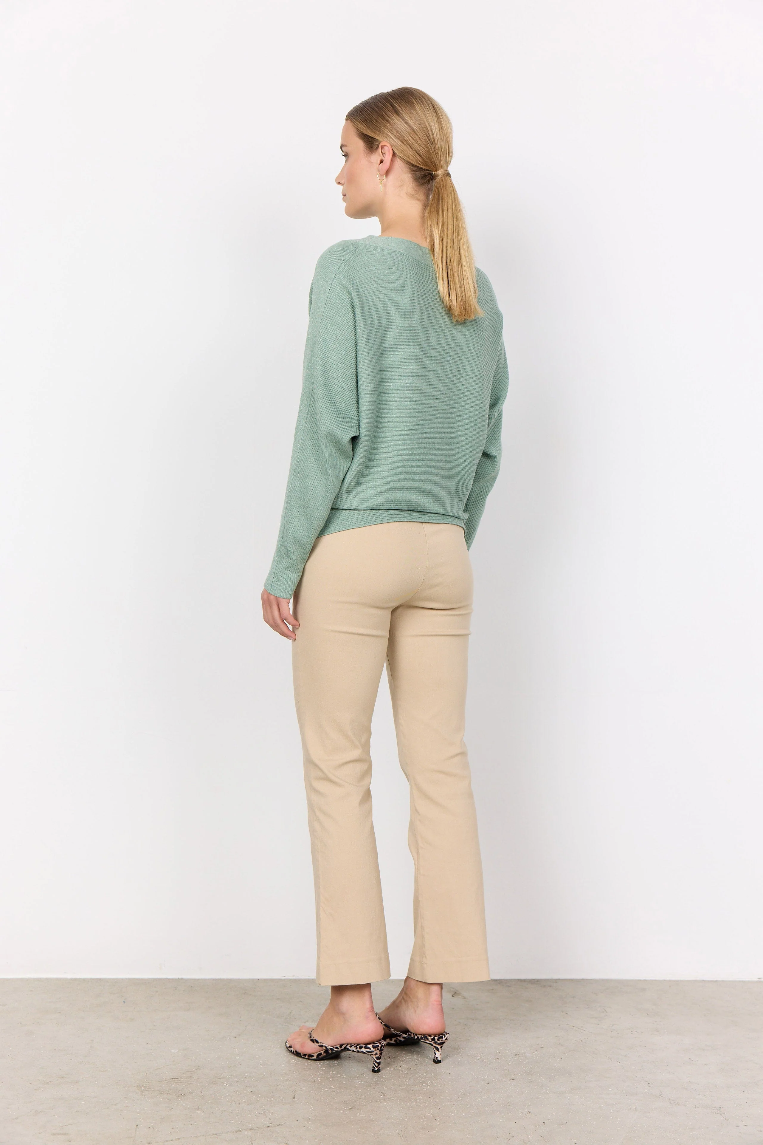 Dollie Knitted Rib Jumper - Mineral Green Melange - Image 4