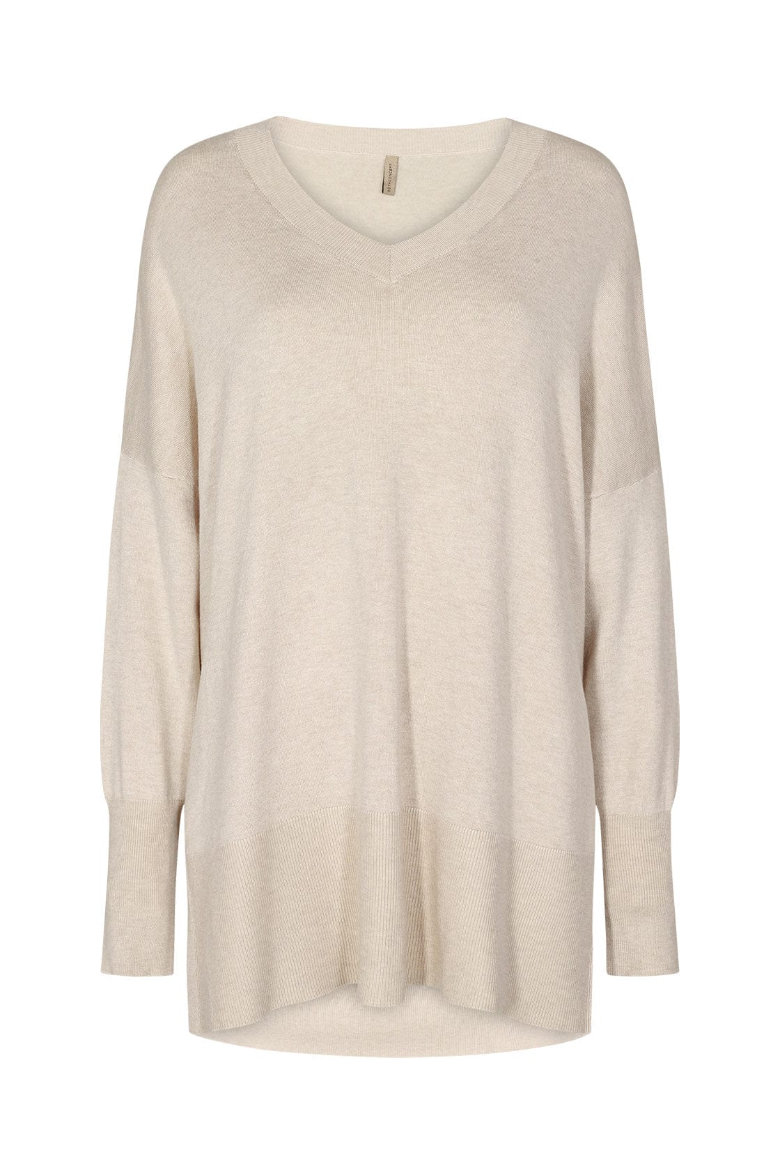 Dollie Long Line V Neck Jumper - Cream Melange