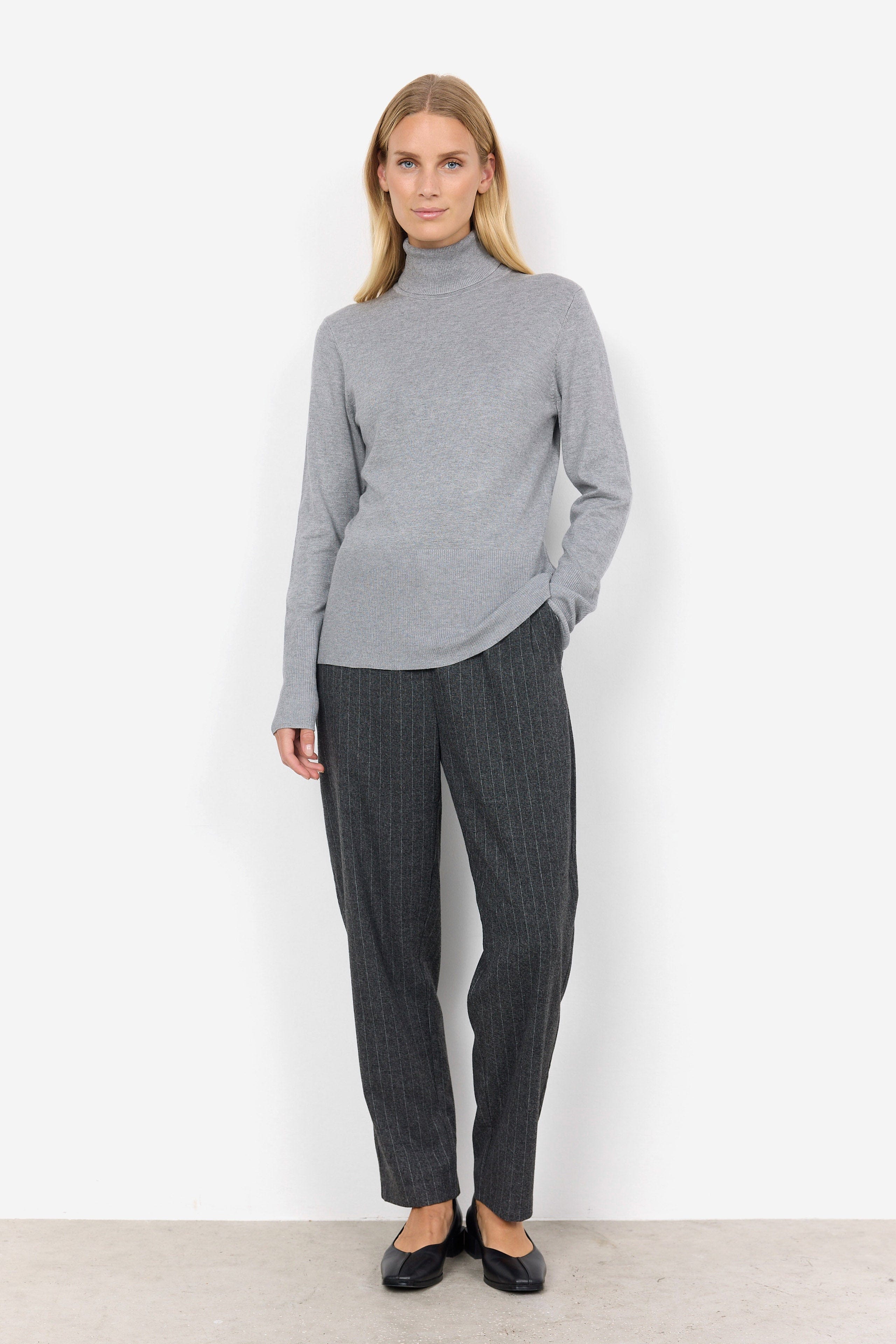Dollie Roll Neck Jumper - Mid Grey Melange - Image 2