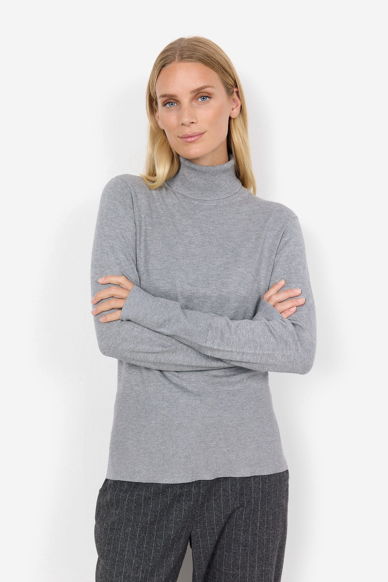Dollie Roll Neck Jumper - Mid Grey Melange - Image 4
