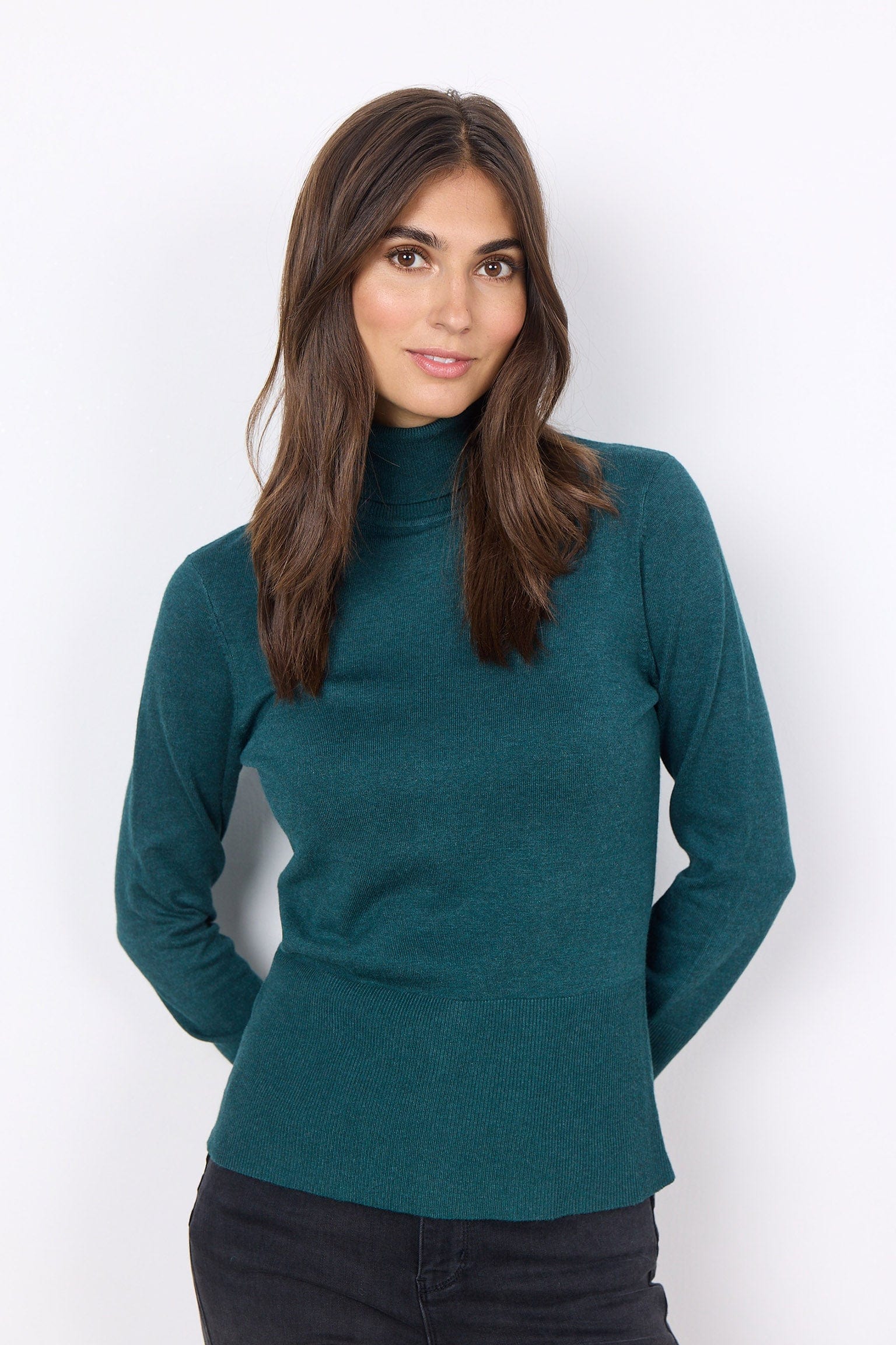 Dollie Roll Neck Jumper - Shady Green Melange - Image 2