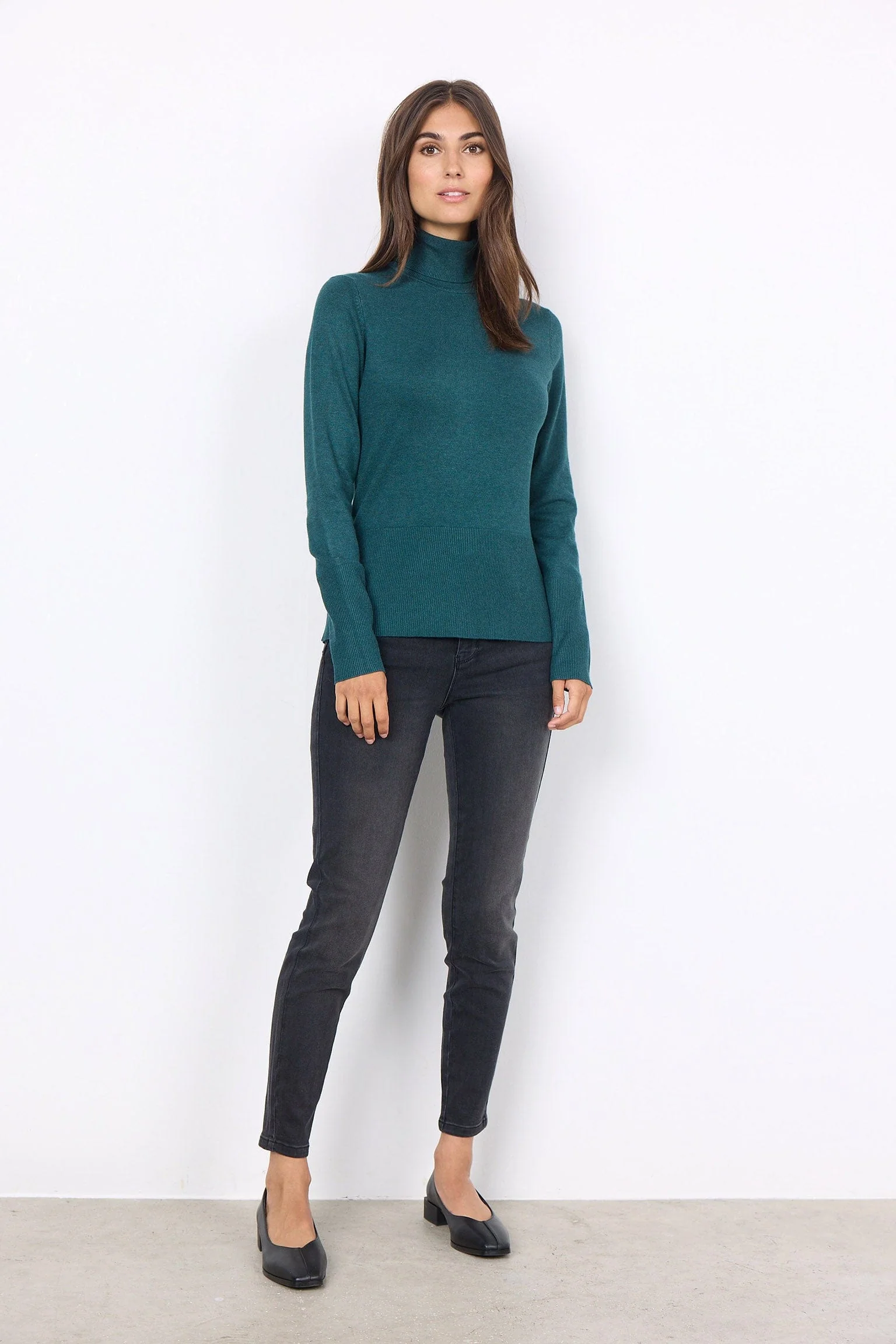 Dollie Roll Neck Jumper - Shady Green Melange - Image 3