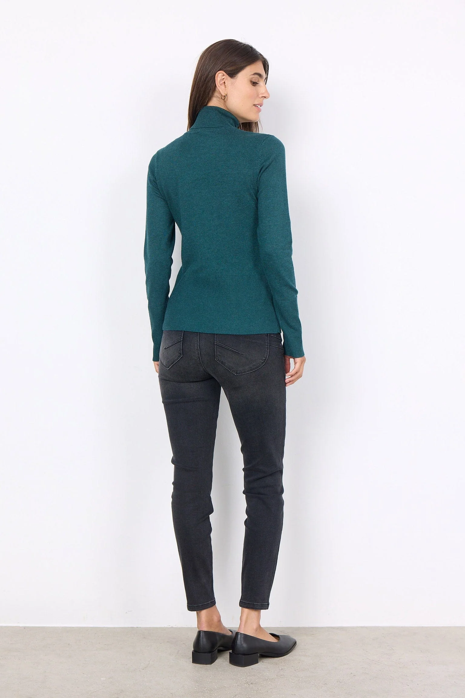 Dollie Roll Neck Jumper - Shady Green Melange - Image 4